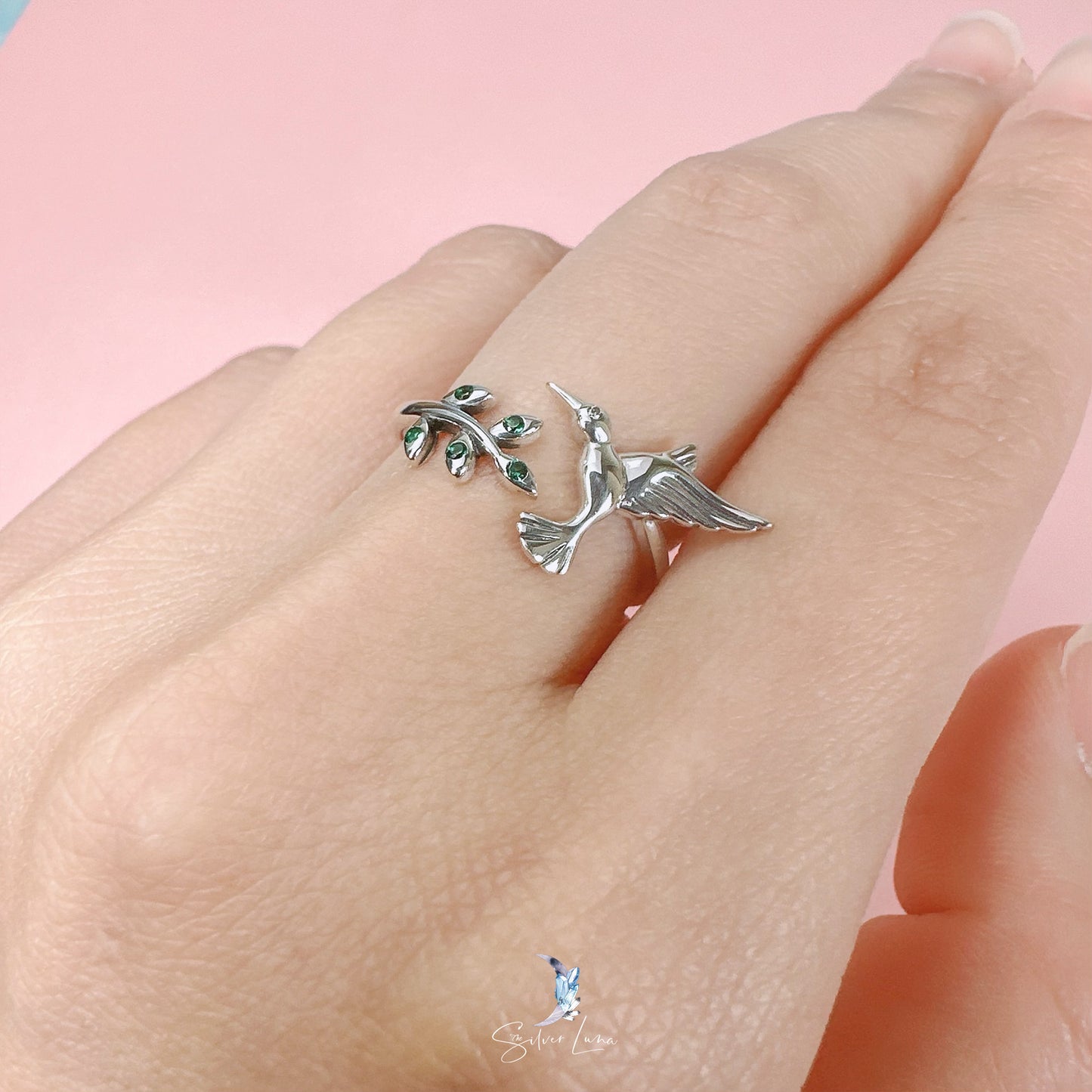swallow bird adjustable ring in sterling silver