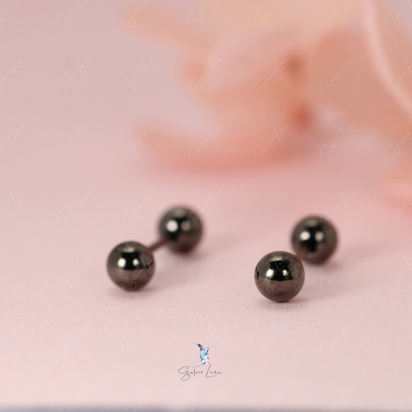 black screw ball stud earrings