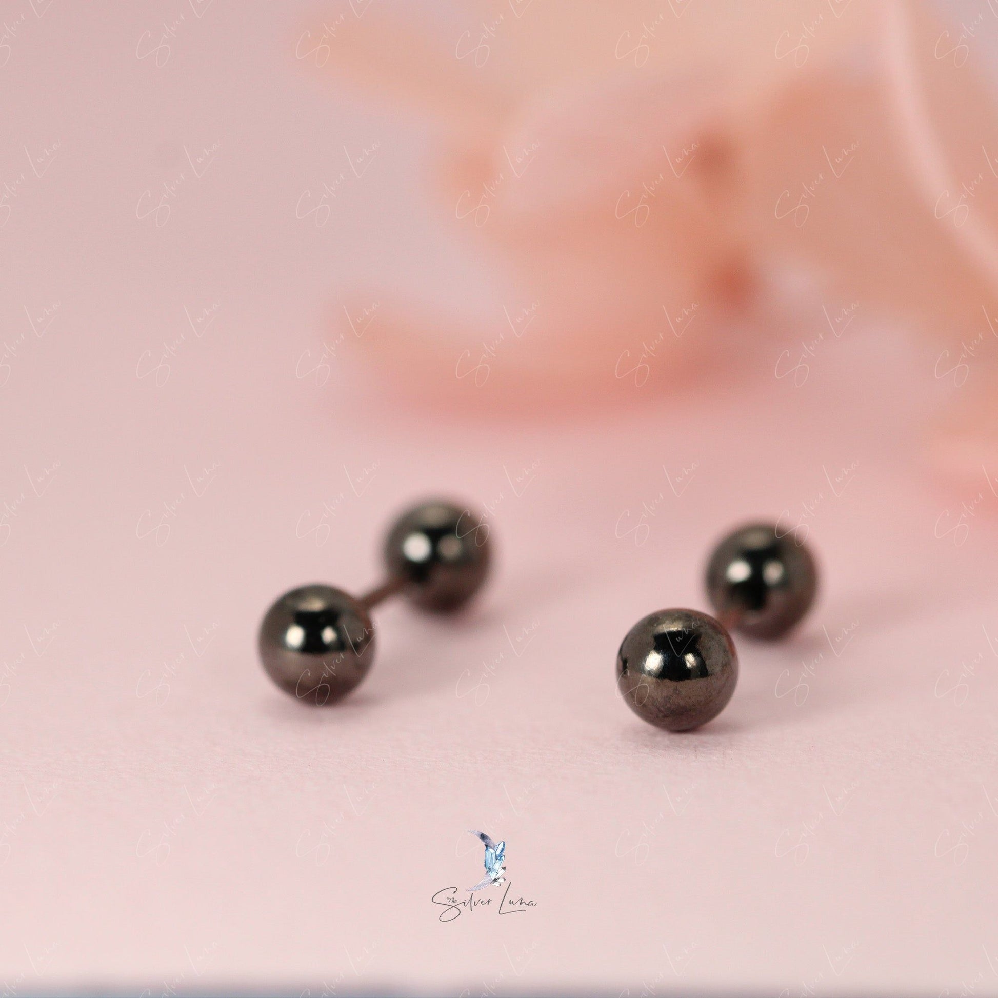 black screw ball stud earrings