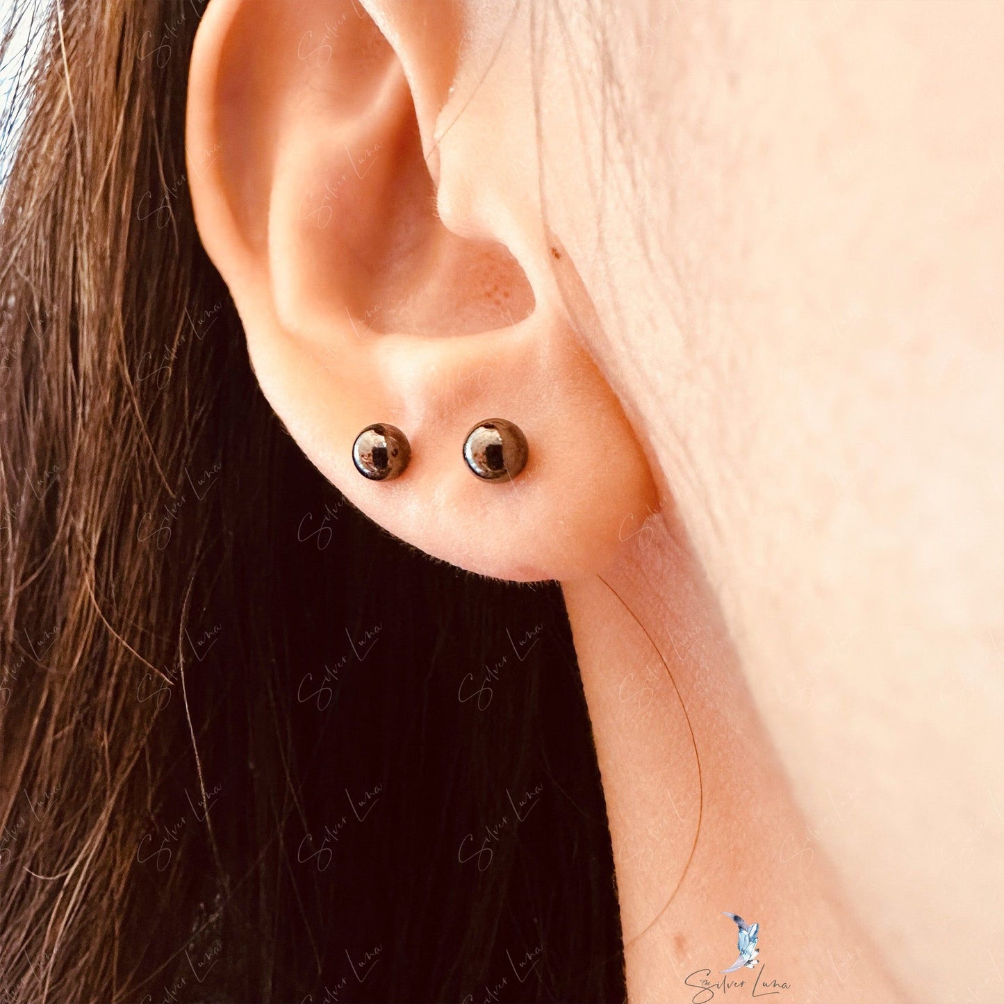 black screw ball back stud earrings