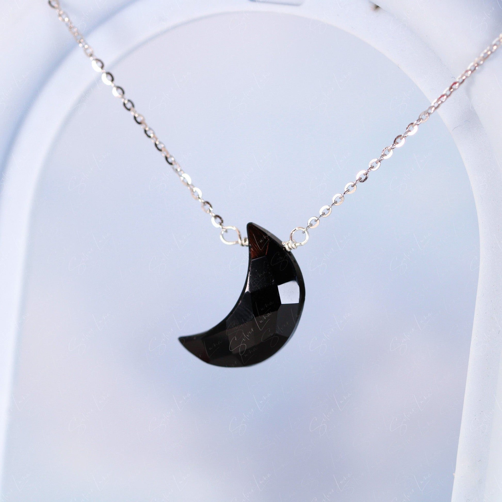 black onyx crescent moon necklace