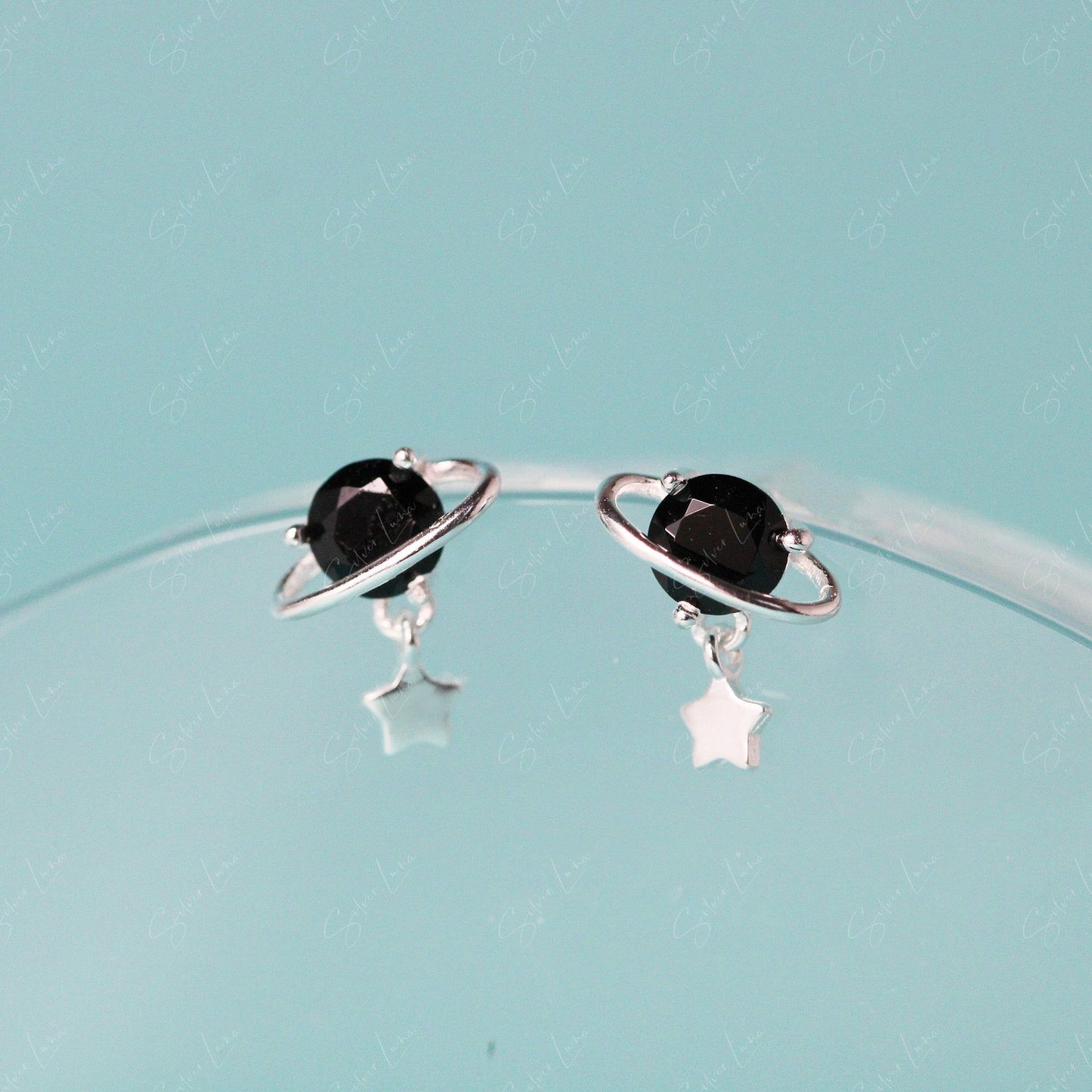 Planet Star Drop Sterling Silver Stud Earrings