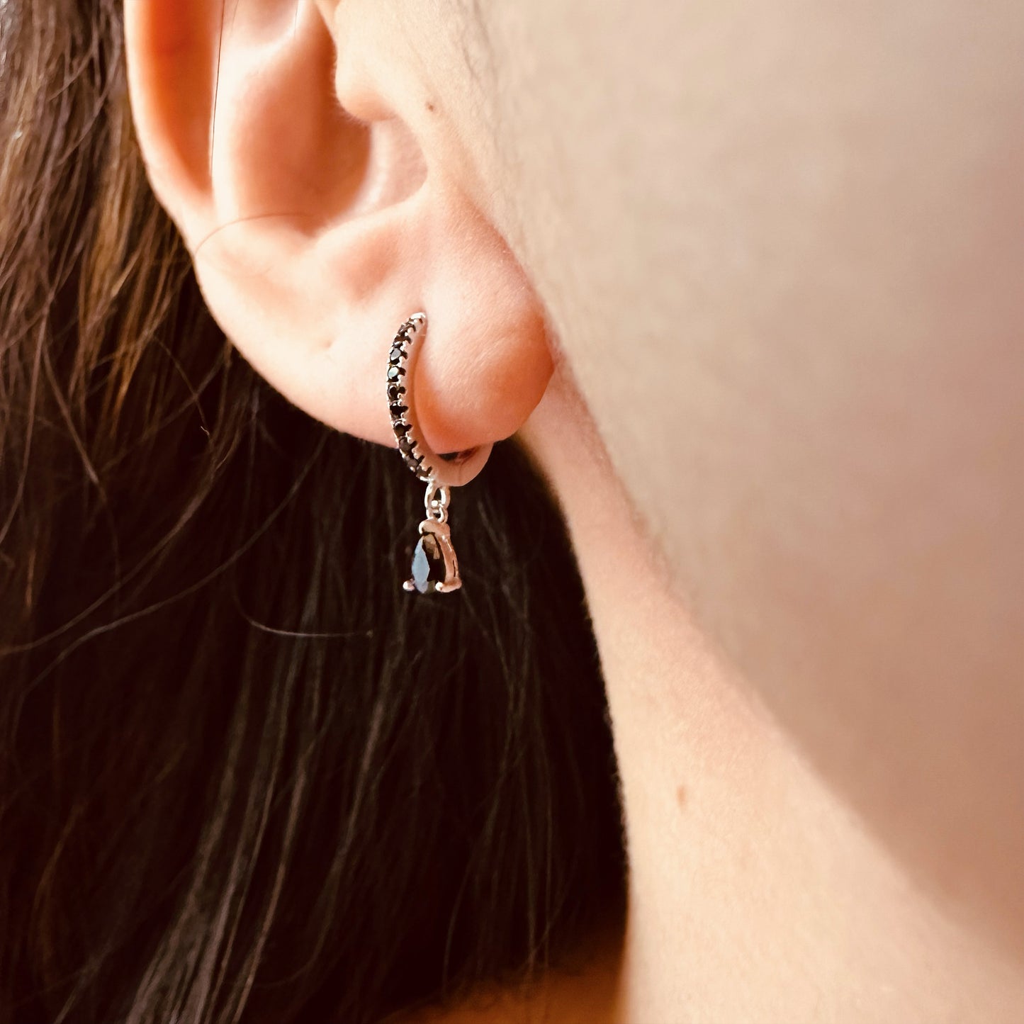 black teardrop hoop earrings