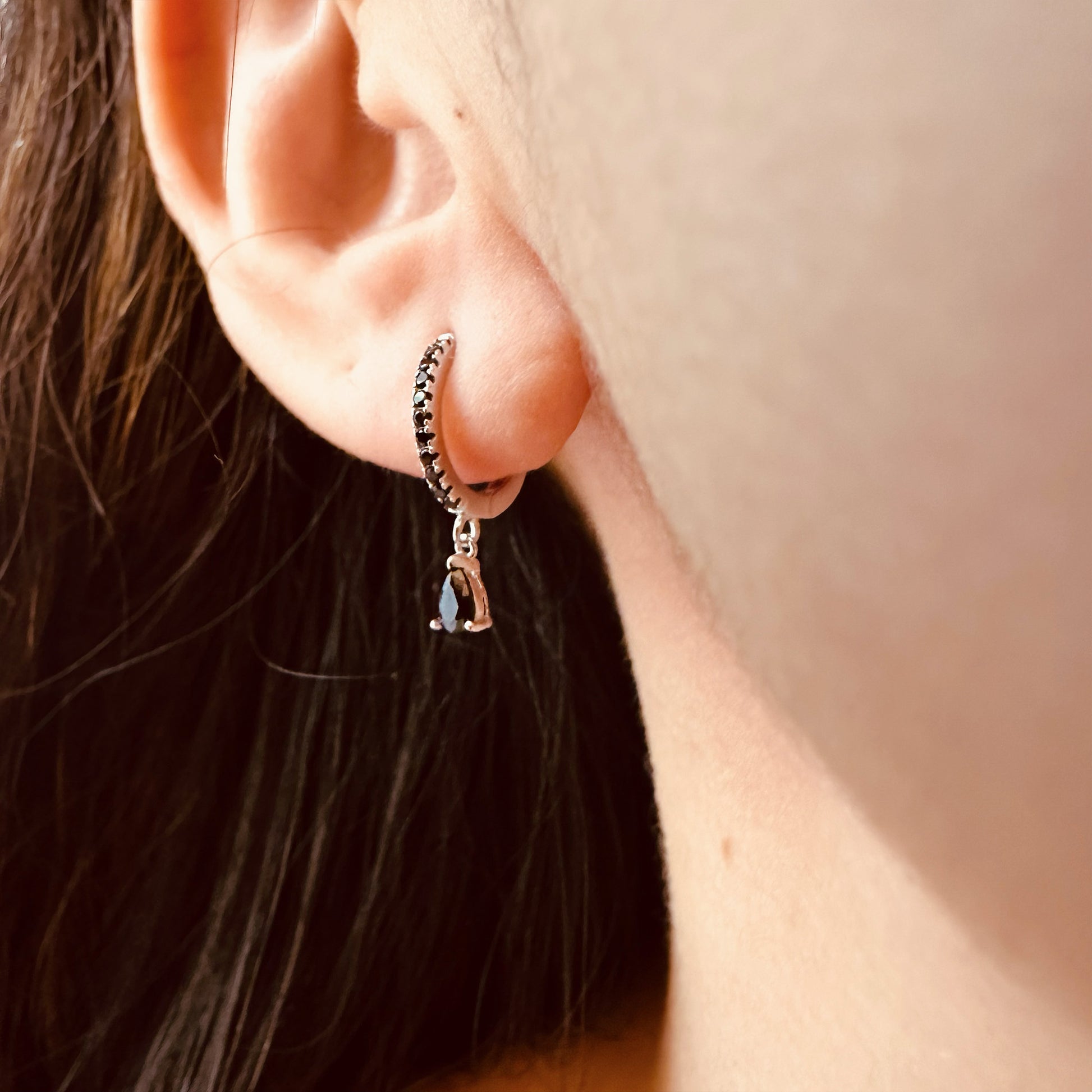black teardrop hoop earrings