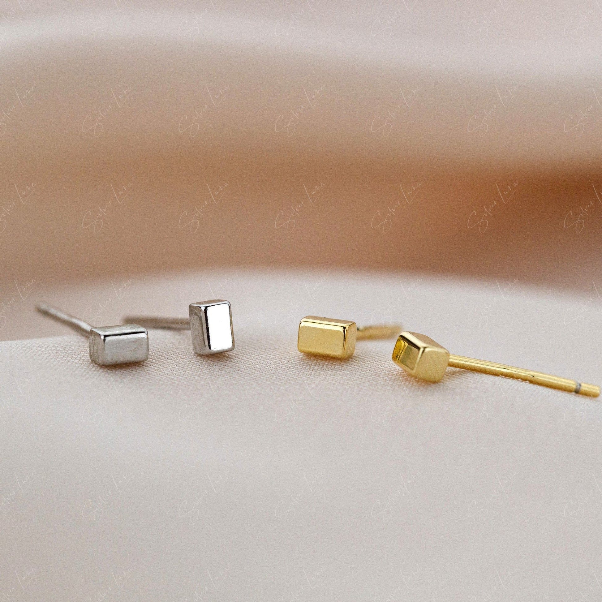 tiny square block stud earrings