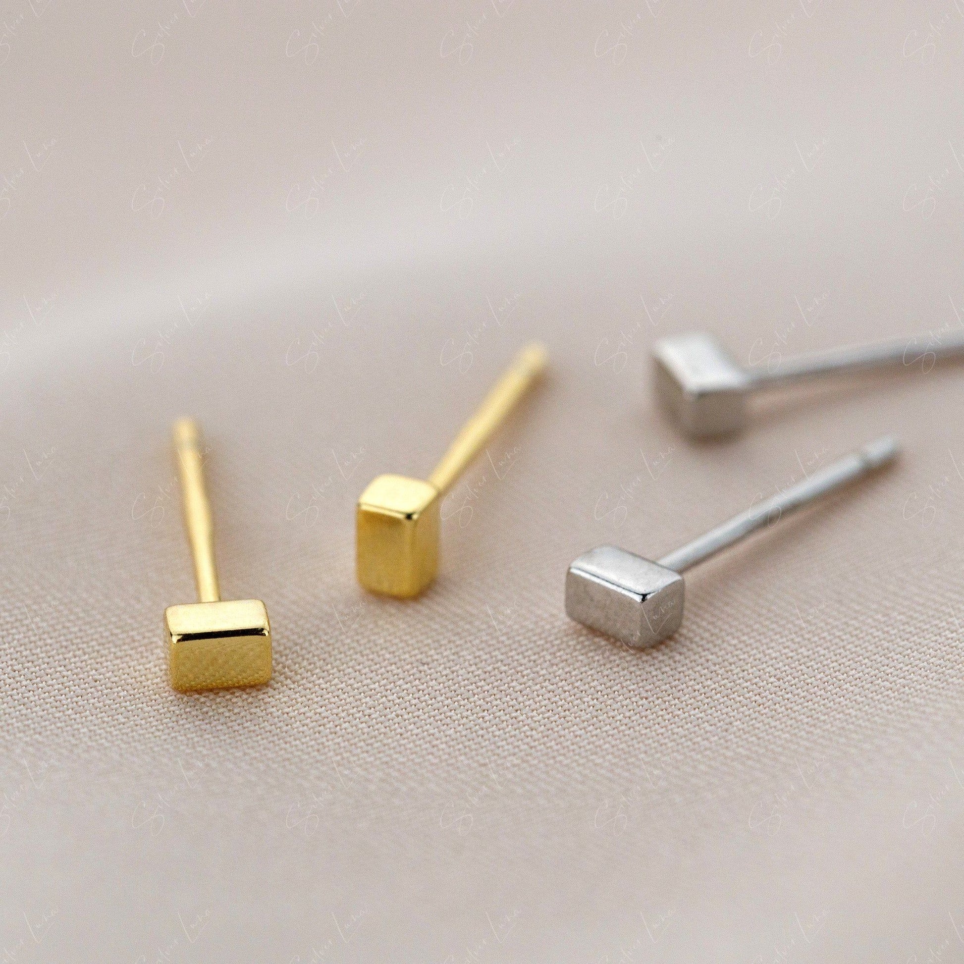 tiny square block stud earrings