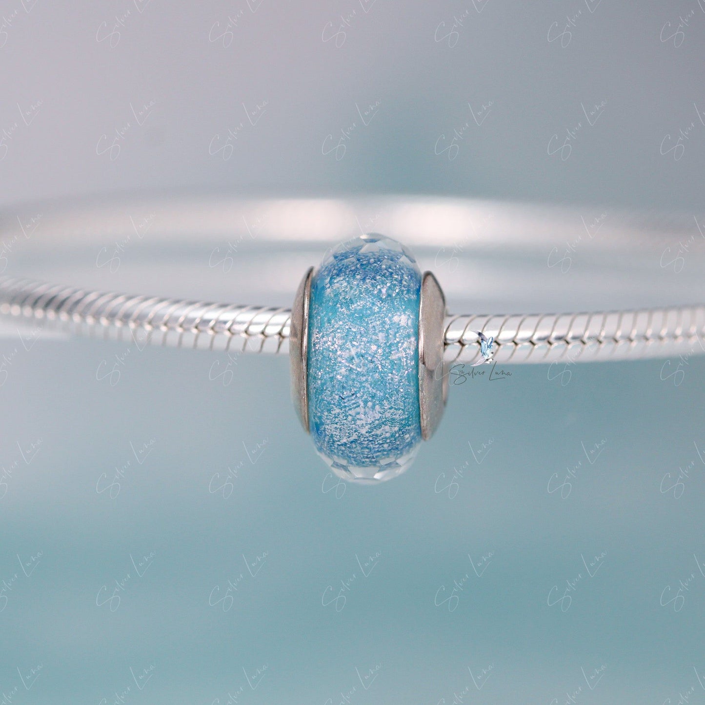 Diamond cut Murano glass bead charm for bracelet