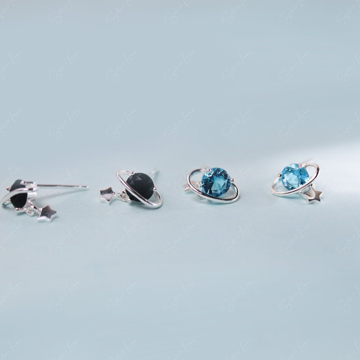 Planet Star Drop Sterling Silver Stud Earrings