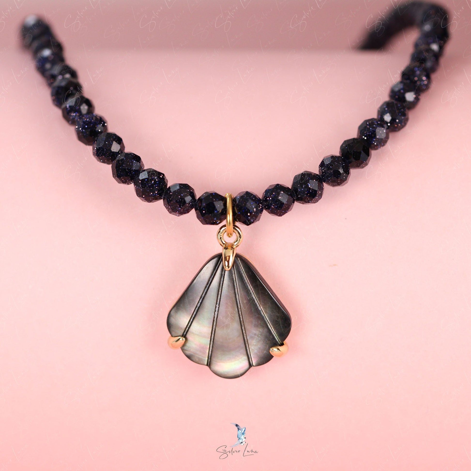sea shell blue sandstone beaded choker