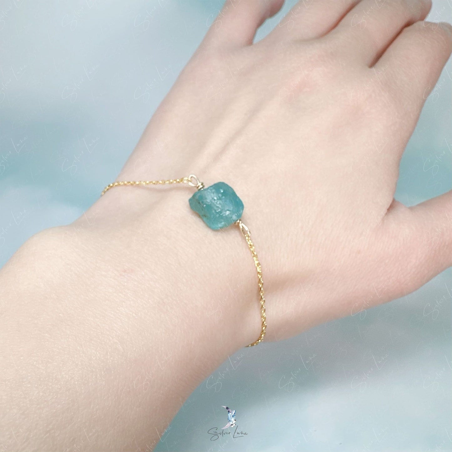 Fluorapatite nugget natural stone silver bracelet