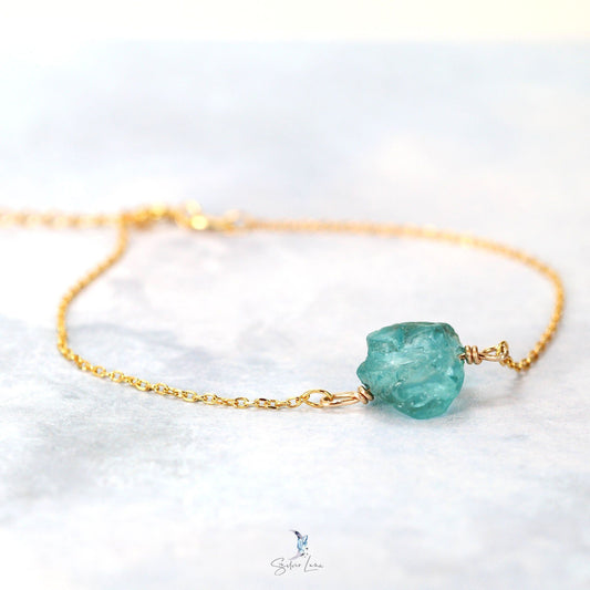Fluorapatite nugget natural stone silver bracelet