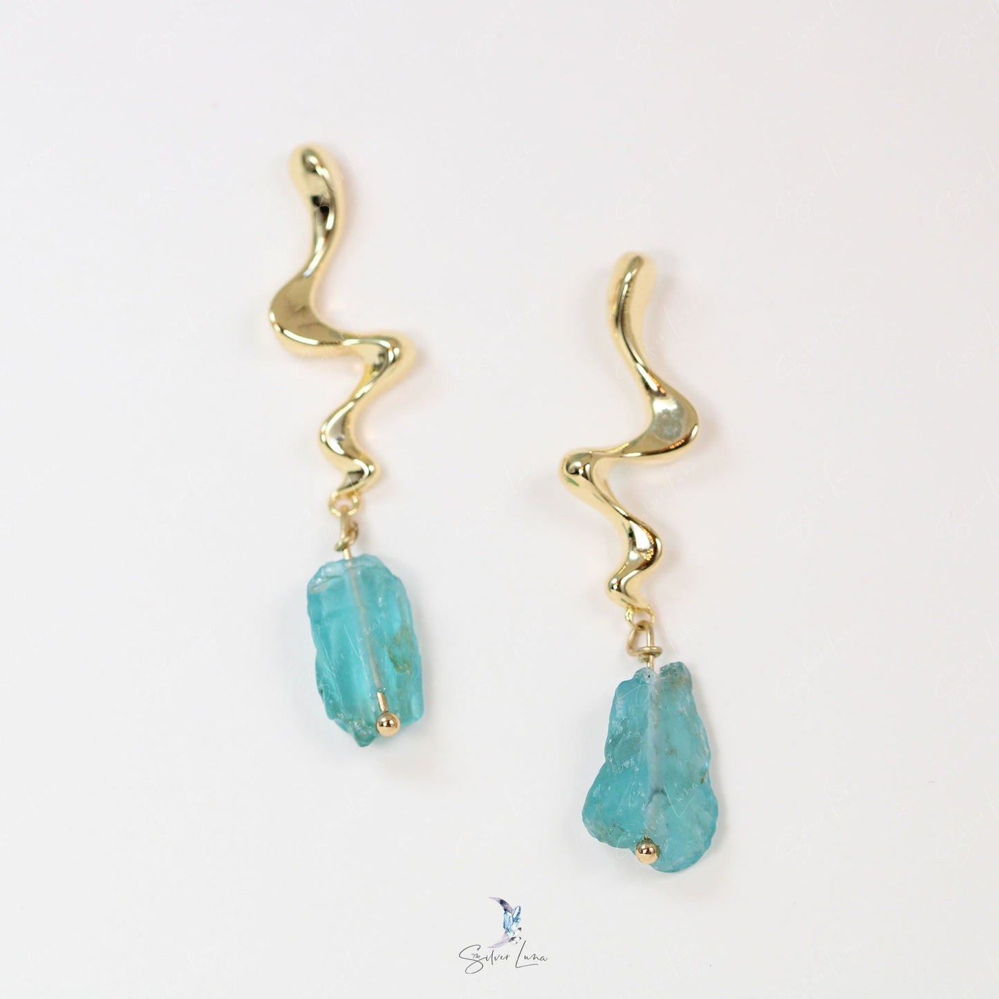 Fluorite nugget natural stone water droplet earrings