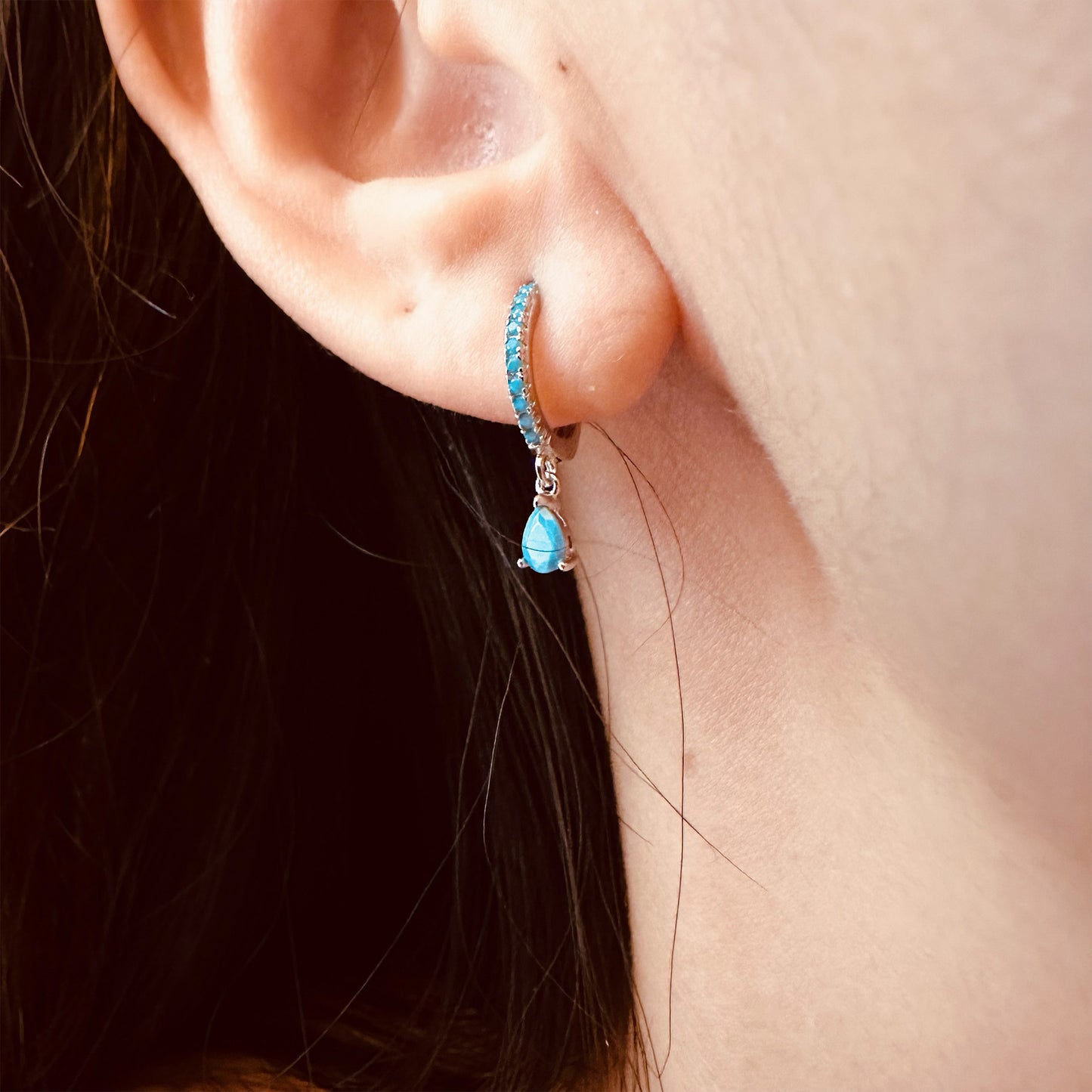 blue teardrop hoop earrings