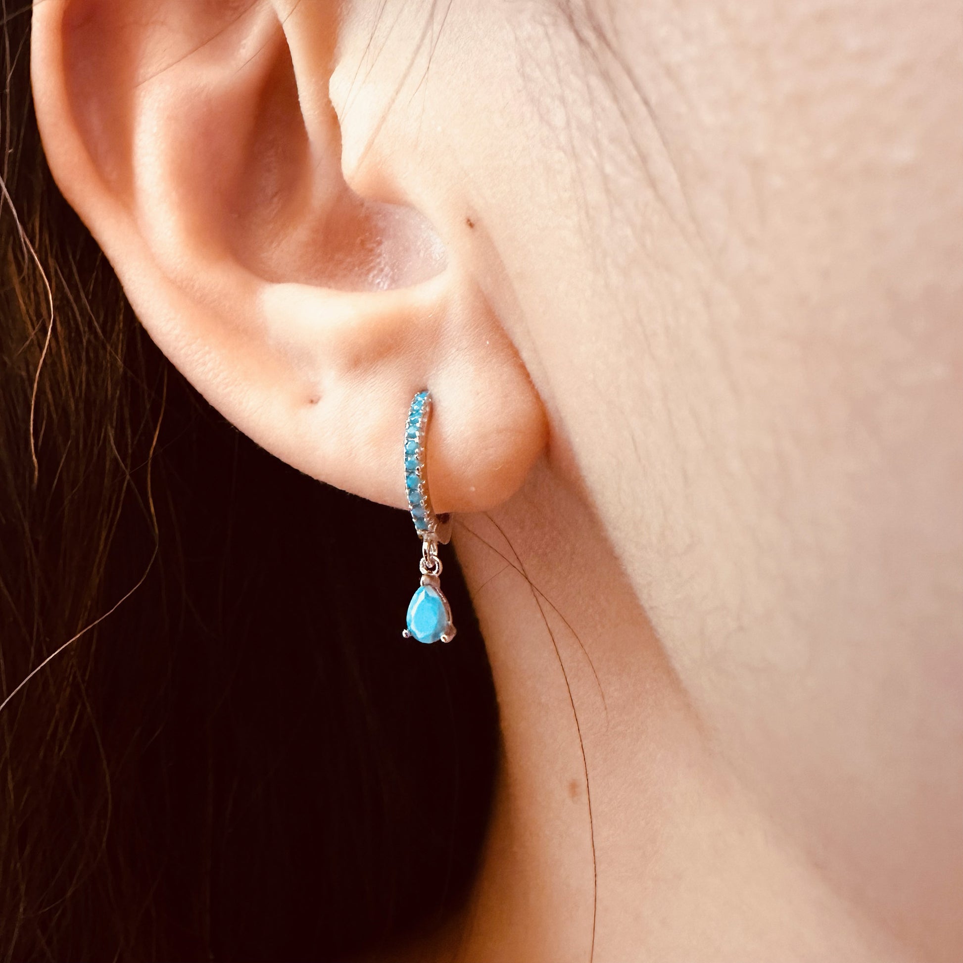 blue teardrop hoop earrings