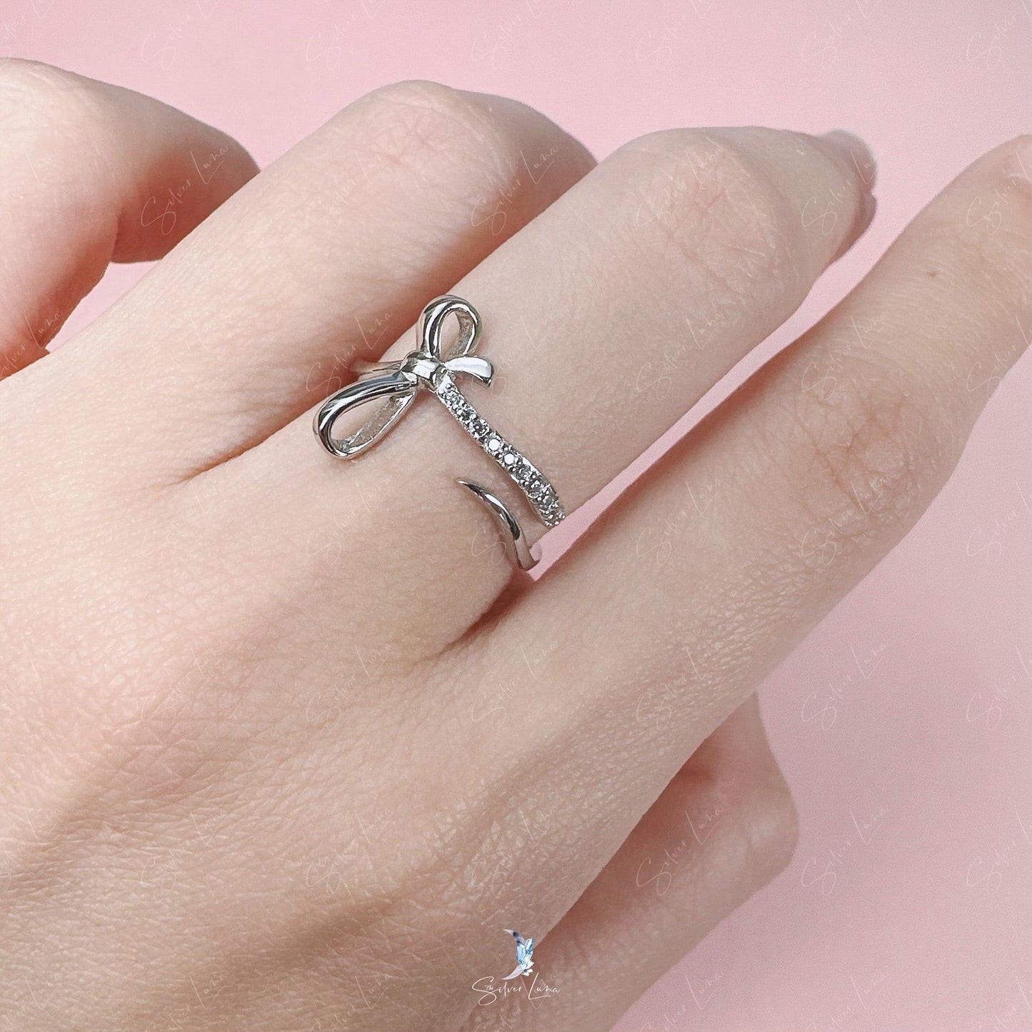 bowtie adjustable silver ring