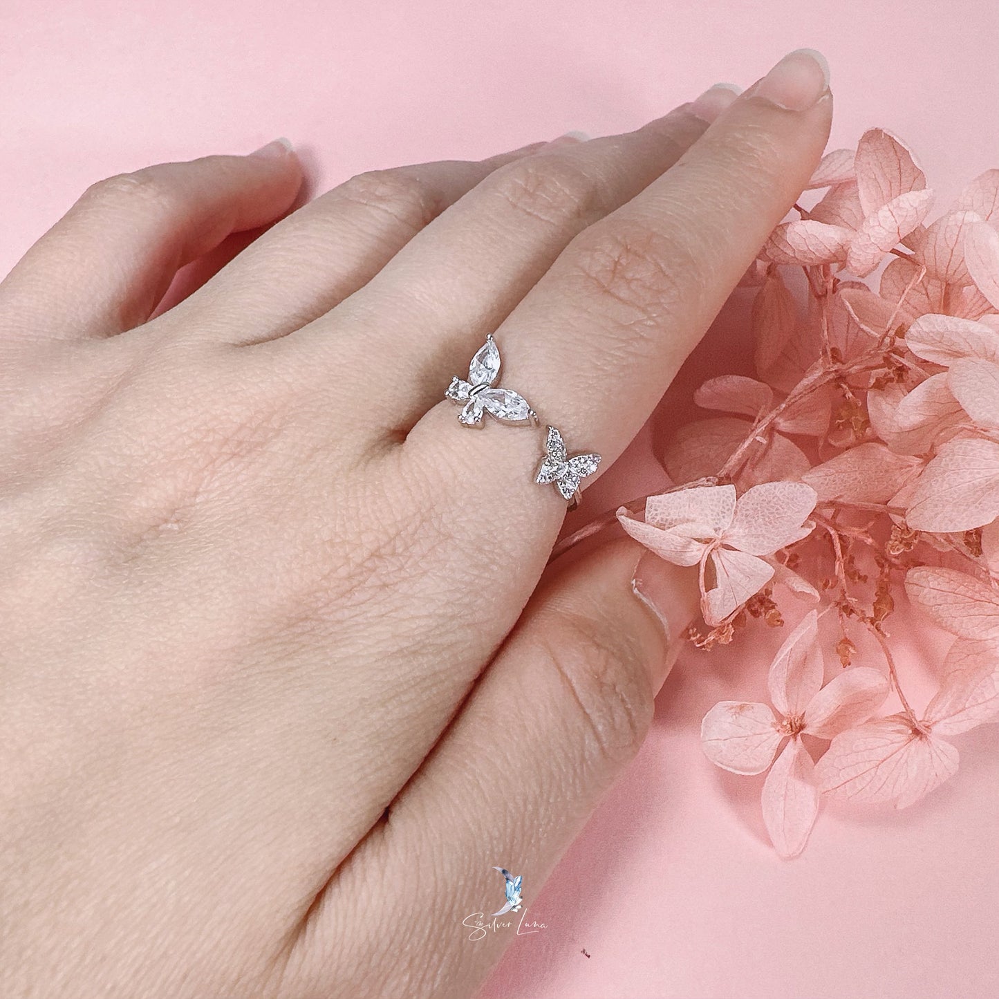 butterfly adjustable silver ring