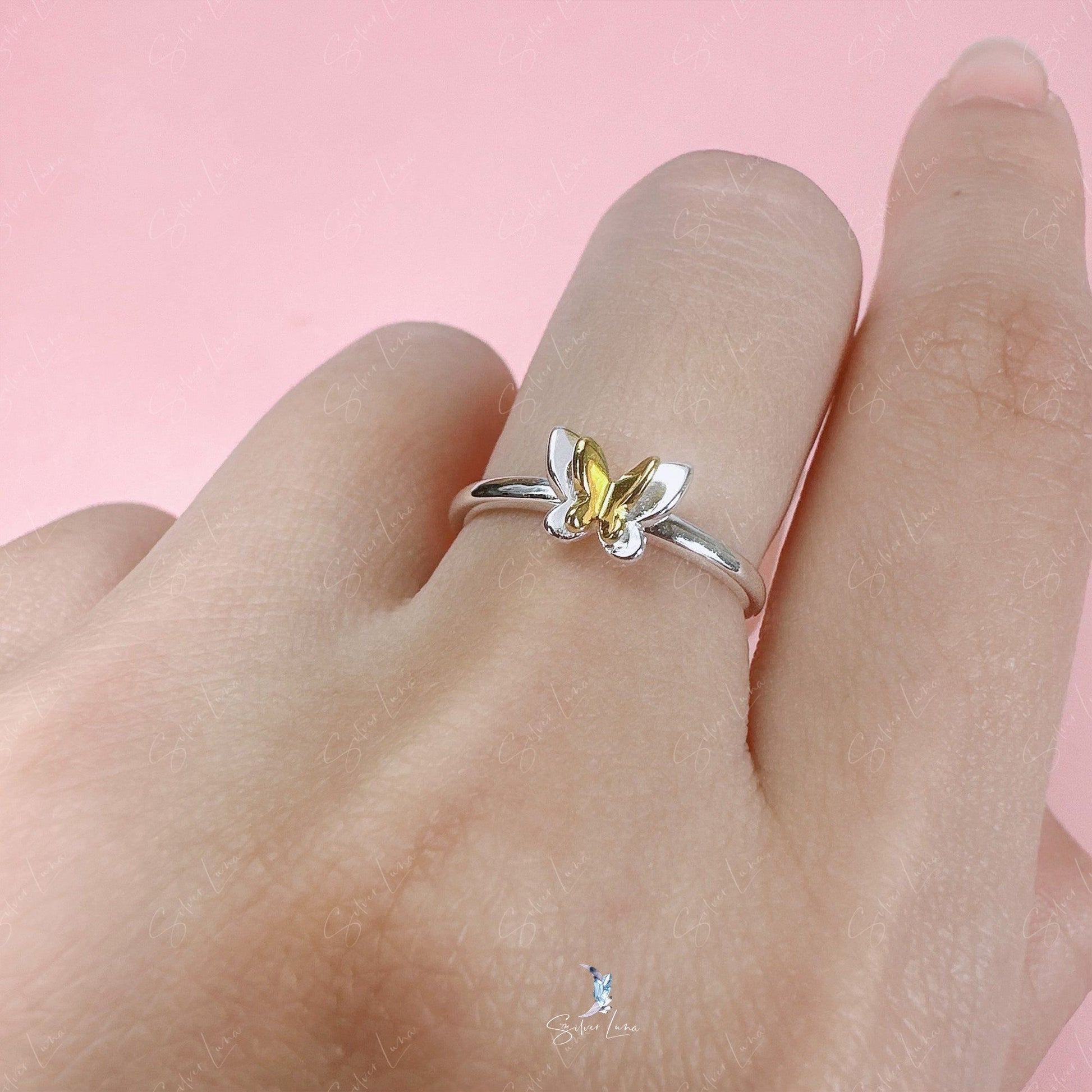 cute silver butterfly ring