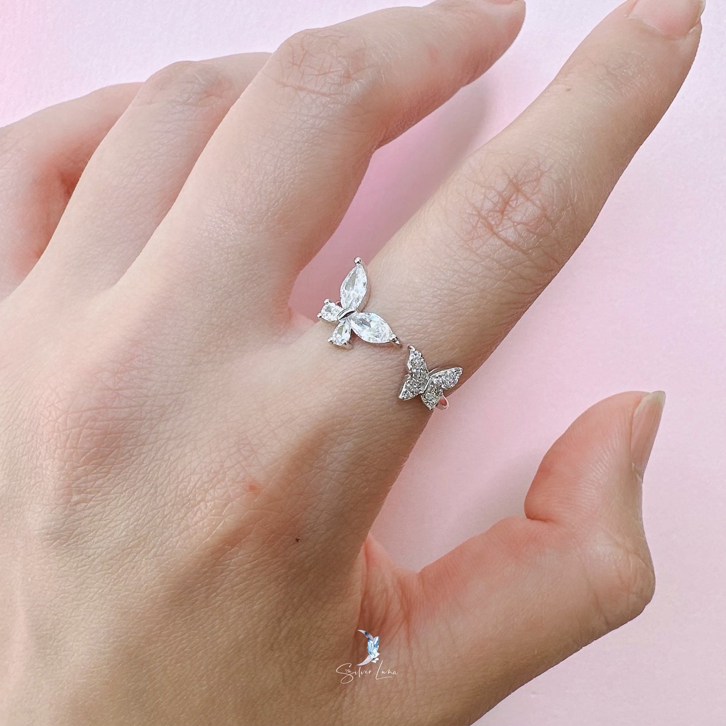 butterfly adjustable silver ring
