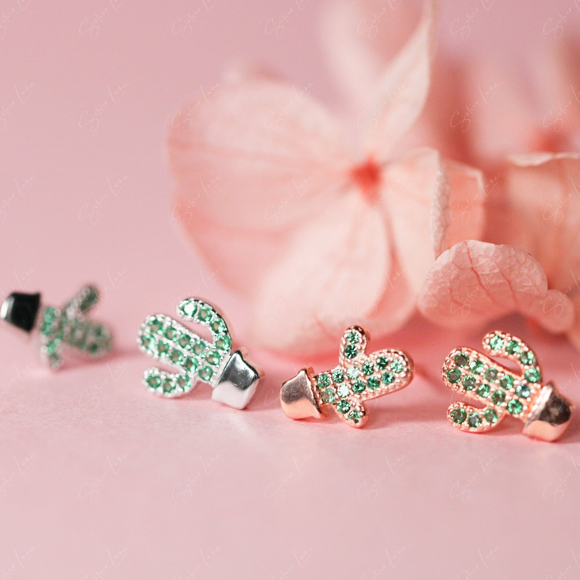 Green Cactus Plant Stud Earrings