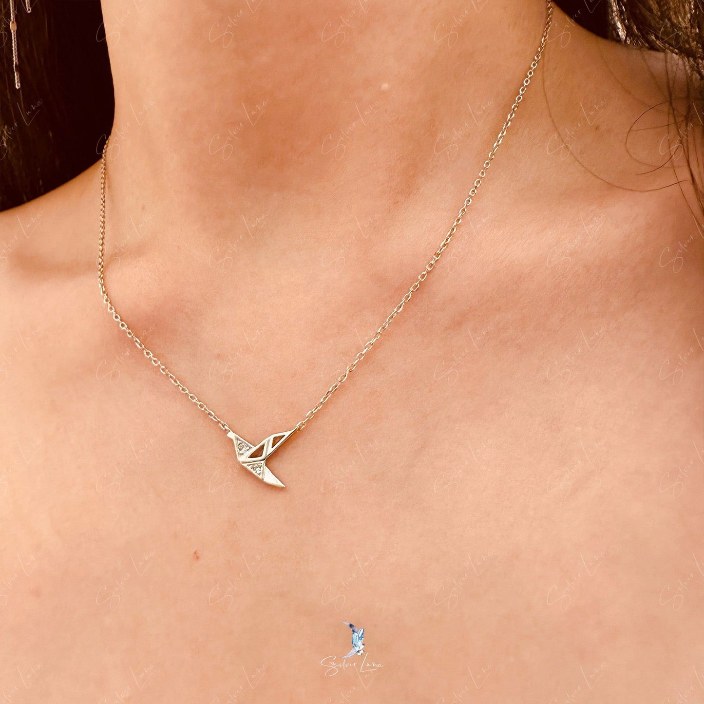 origami paper crane pendant necklace