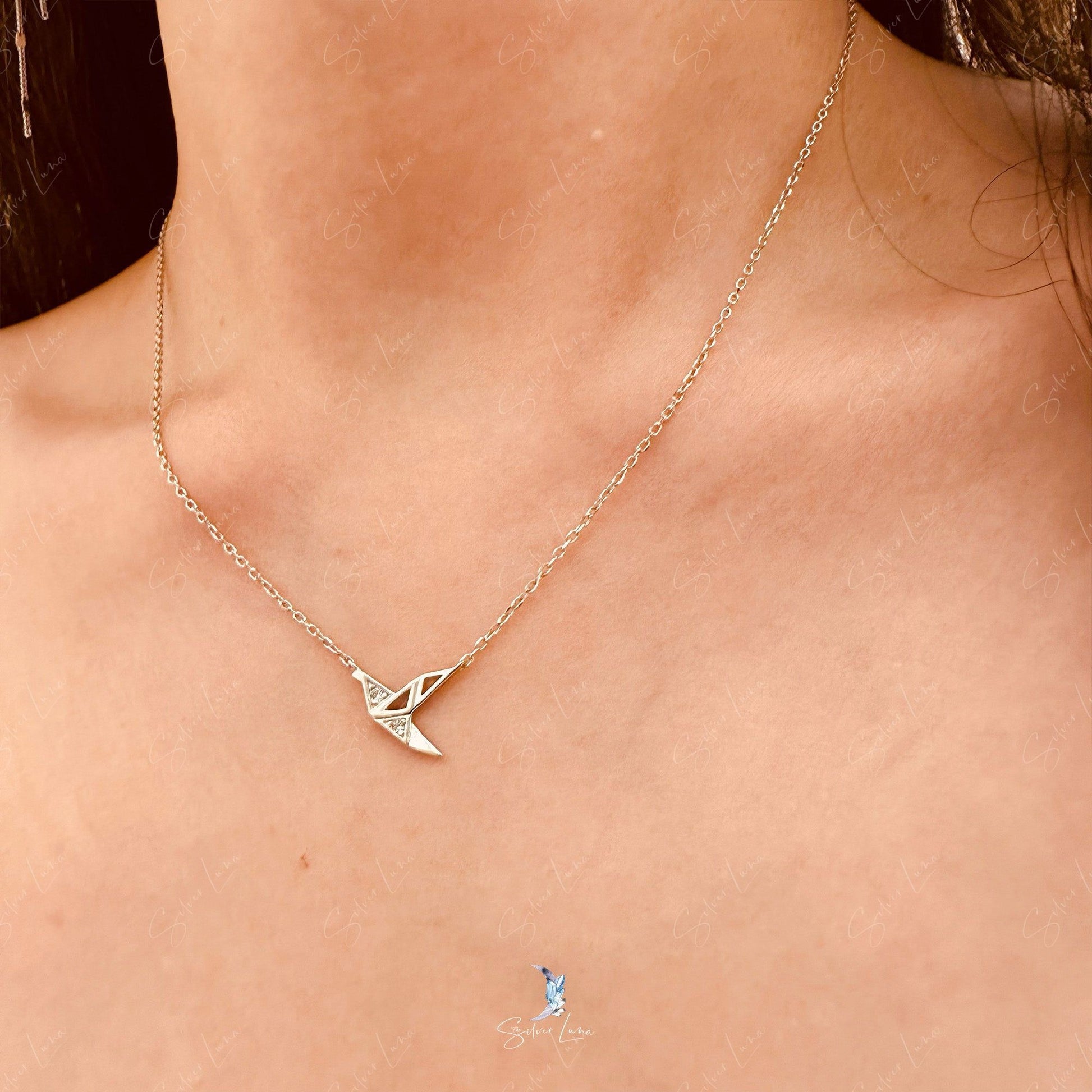 origami paper crane pendant necklace