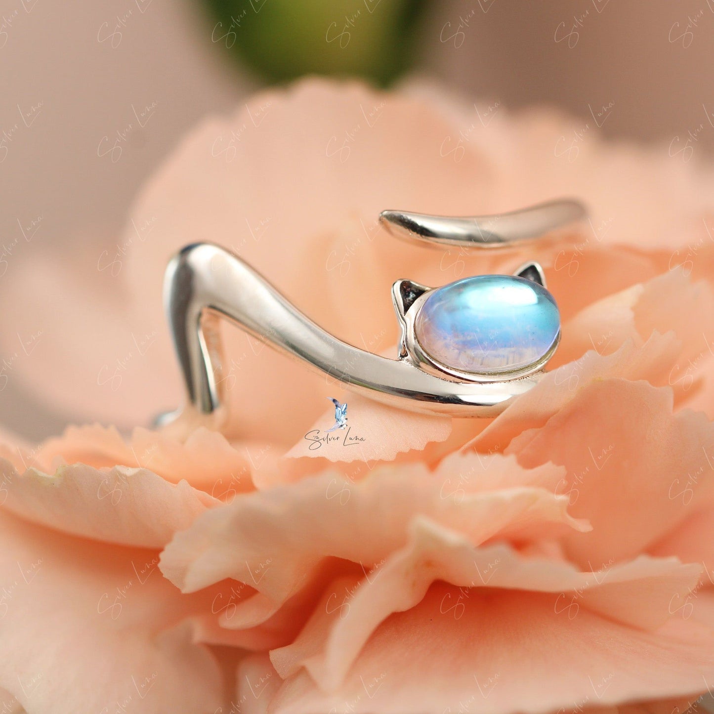 moon stone cat ring