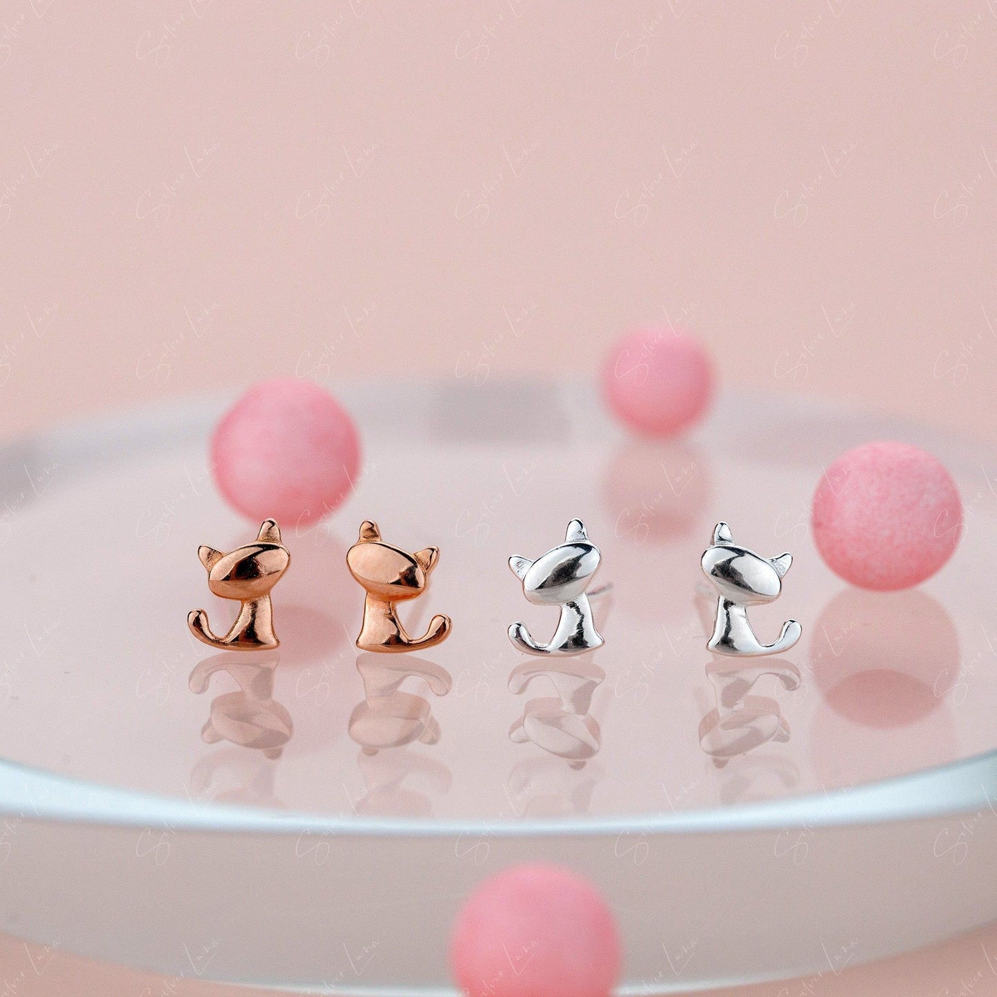 cute cat stud animal earrings