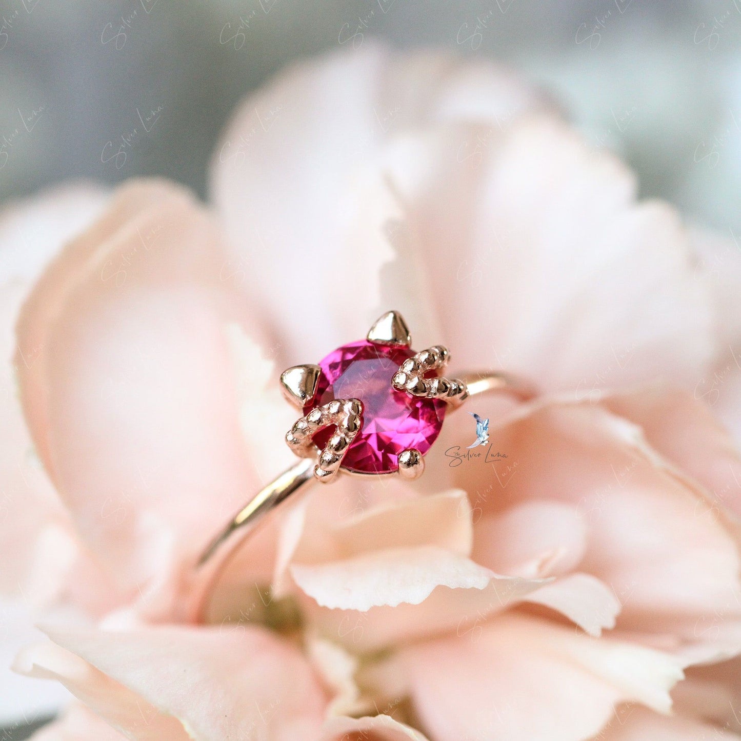 silver ruby cat ring