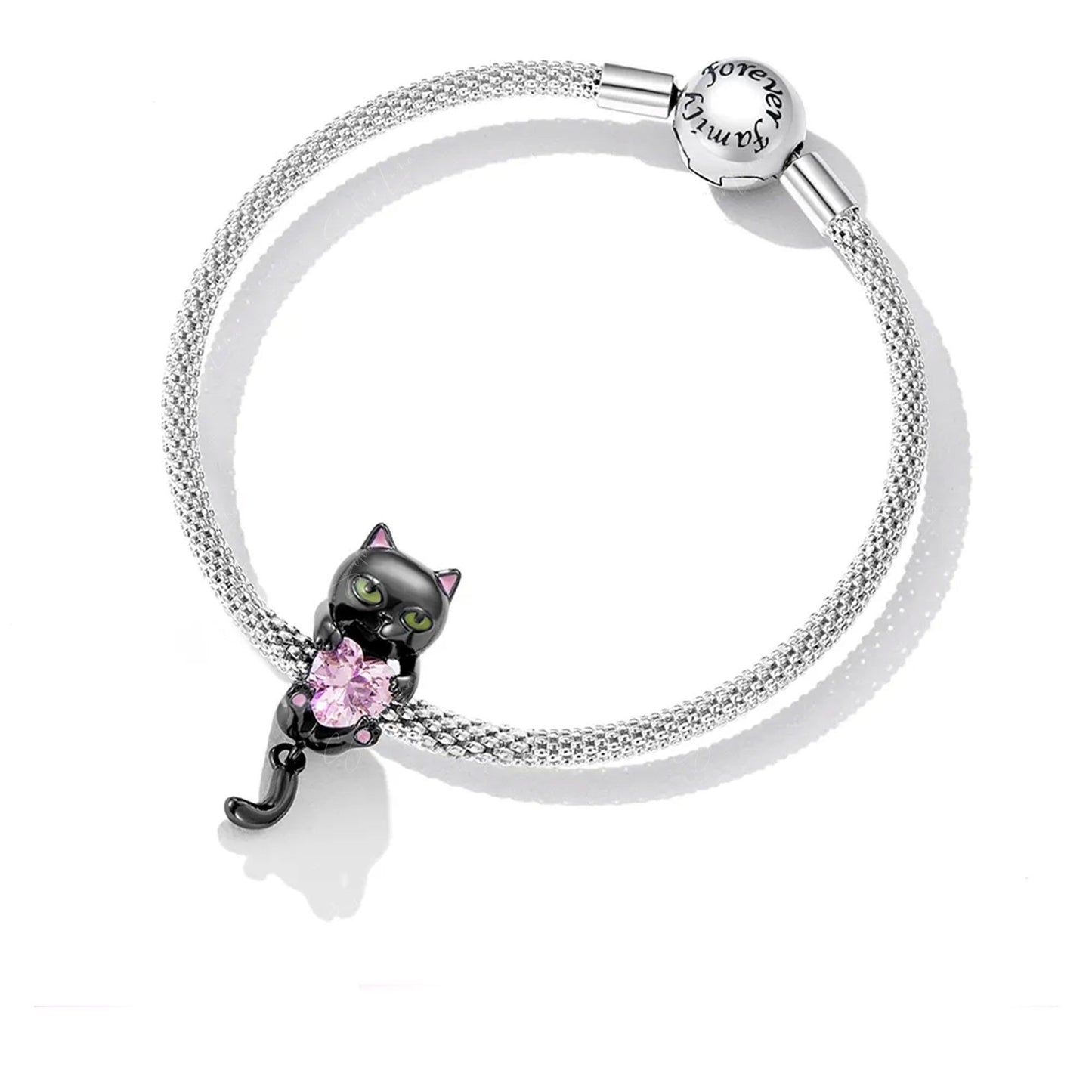 hanging black cat silver charm