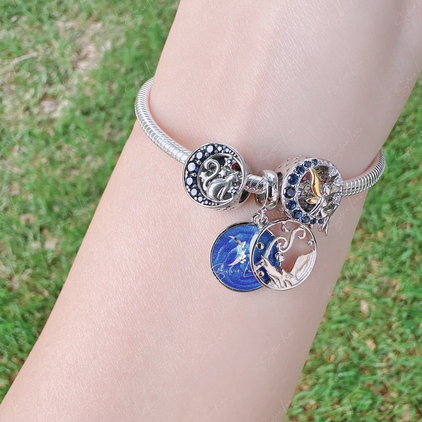 cat on moon charm