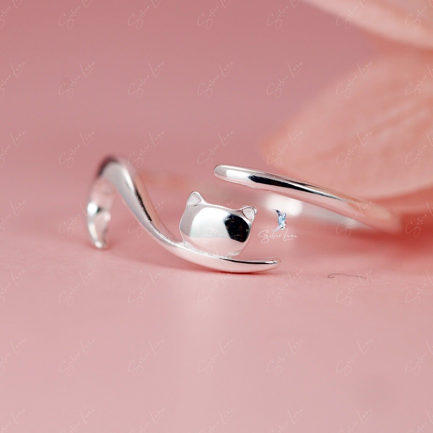 cute cat wrap silver ring