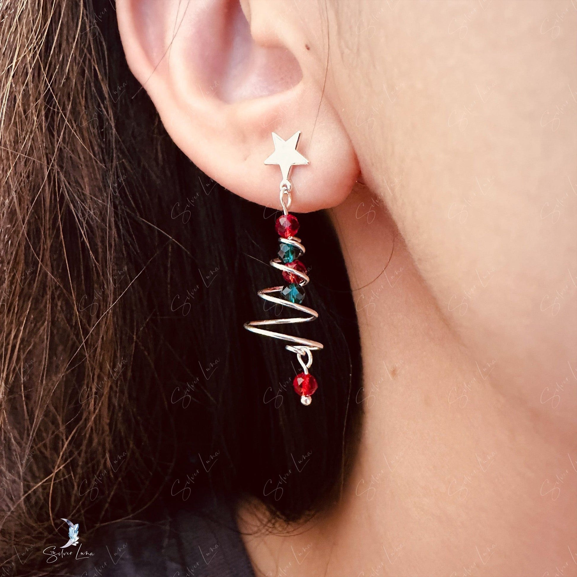 Christmas tree dangle drop earrings
