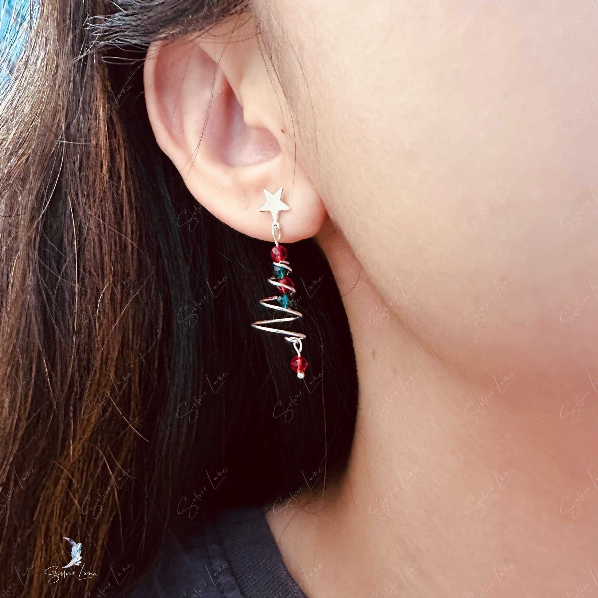 Christmas tree dangle drop earrings