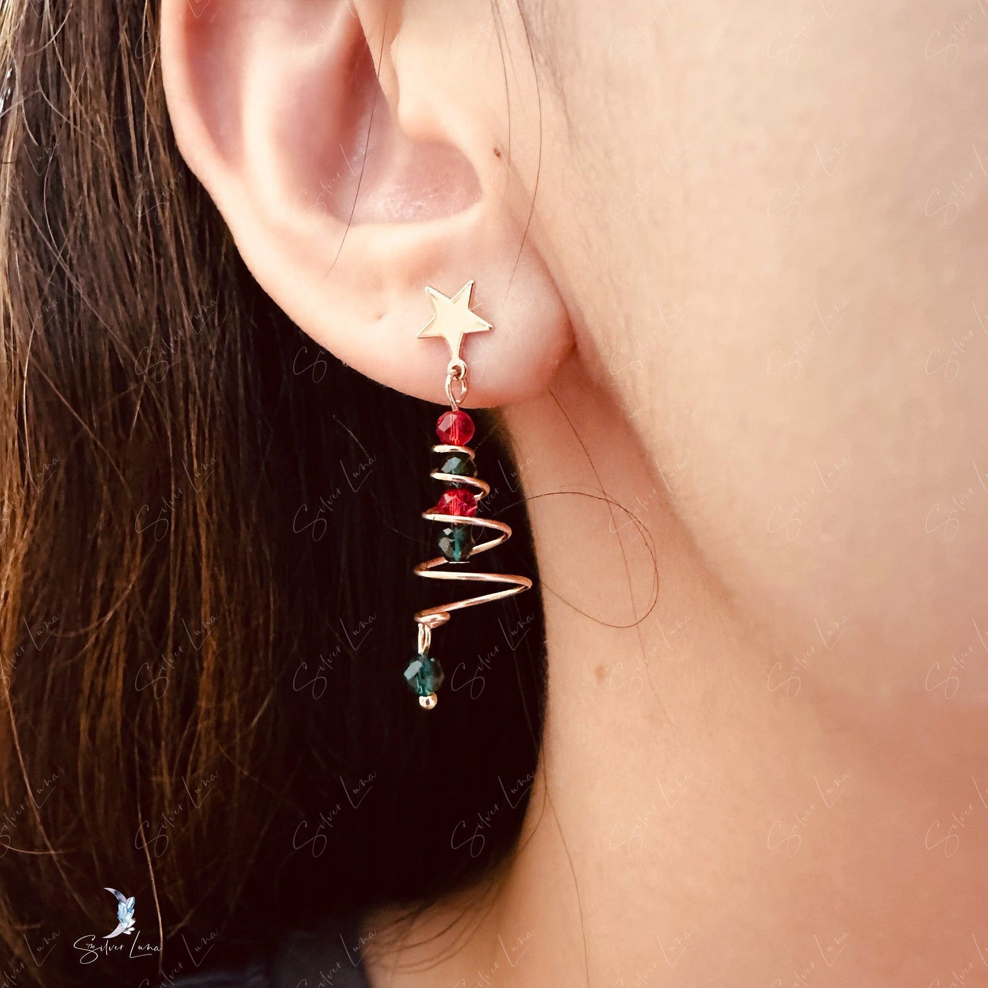 Christmas tree dangle drop earrings