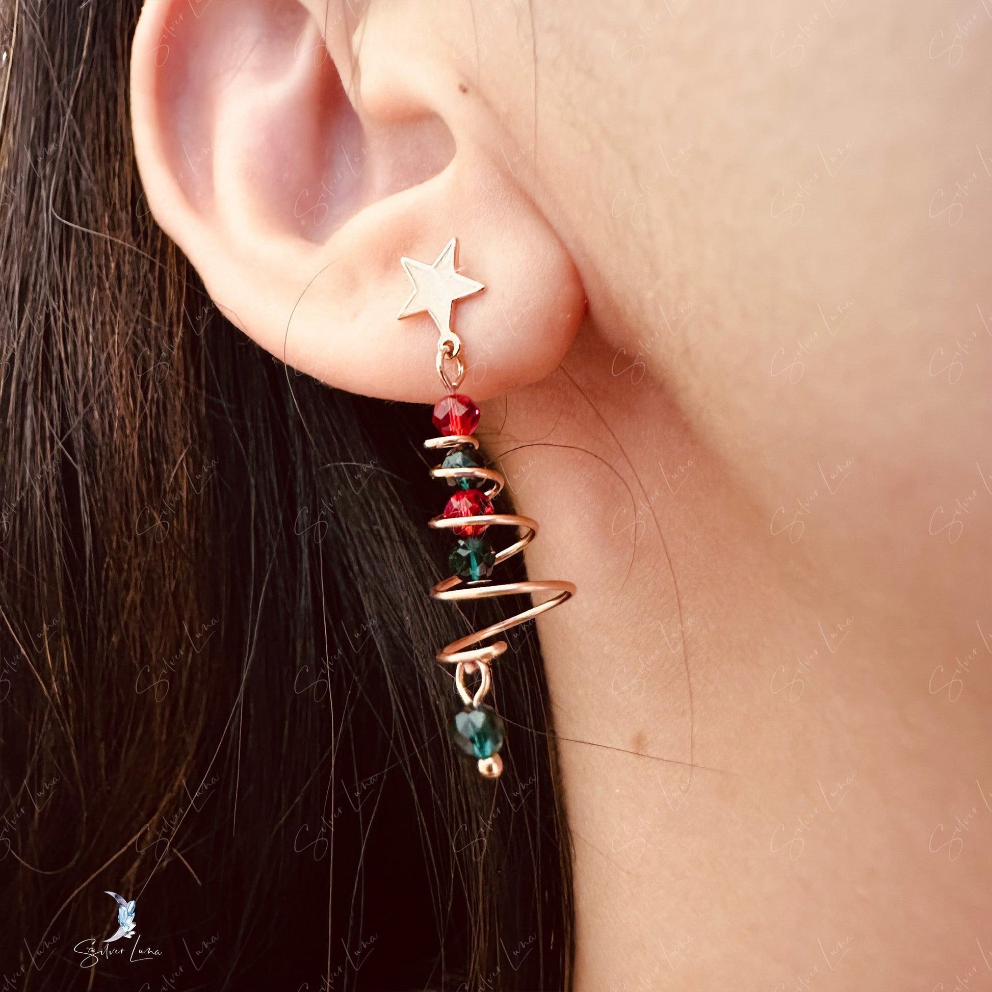 Christmas tree dangle drop earrings