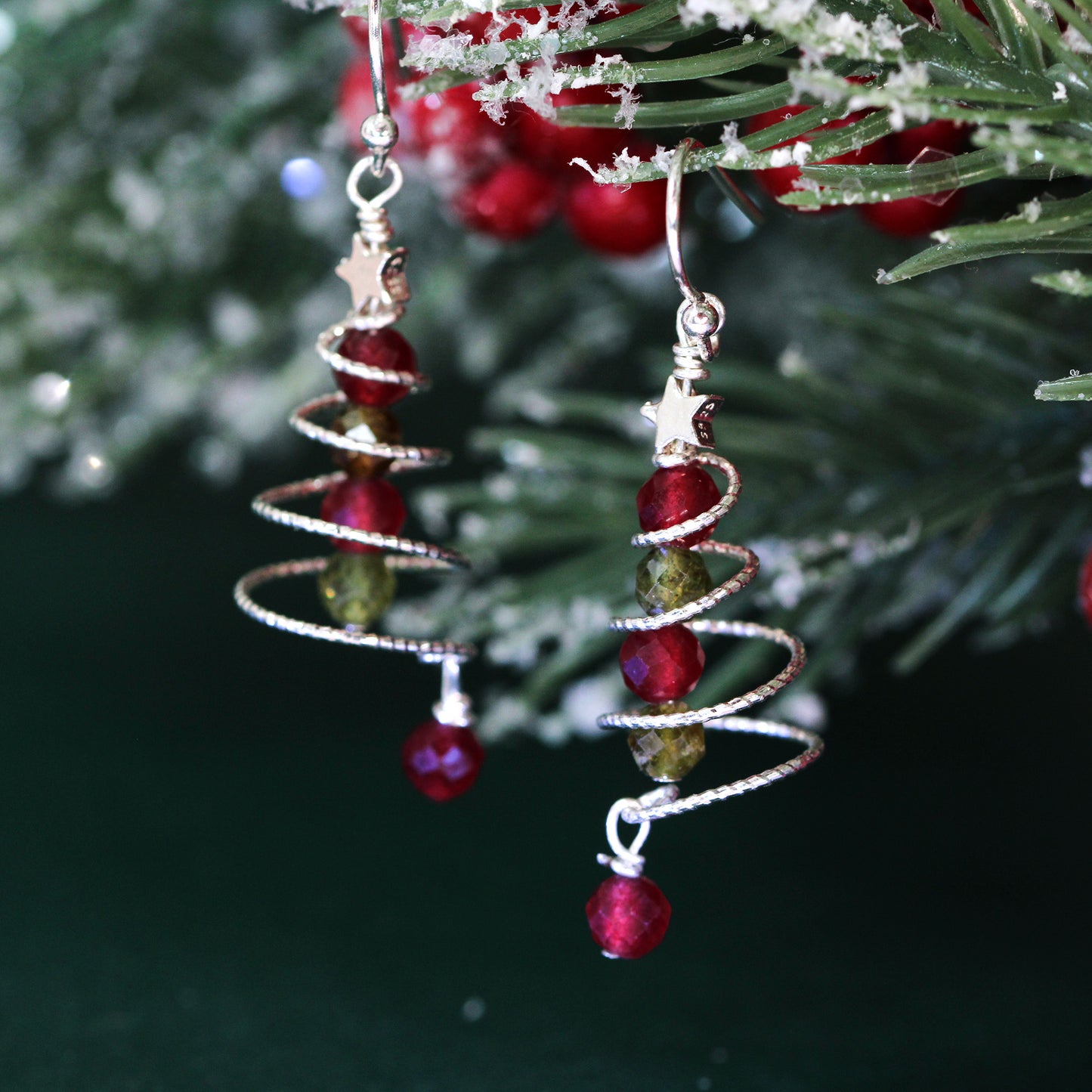 Christmas tree dangle drop earrings