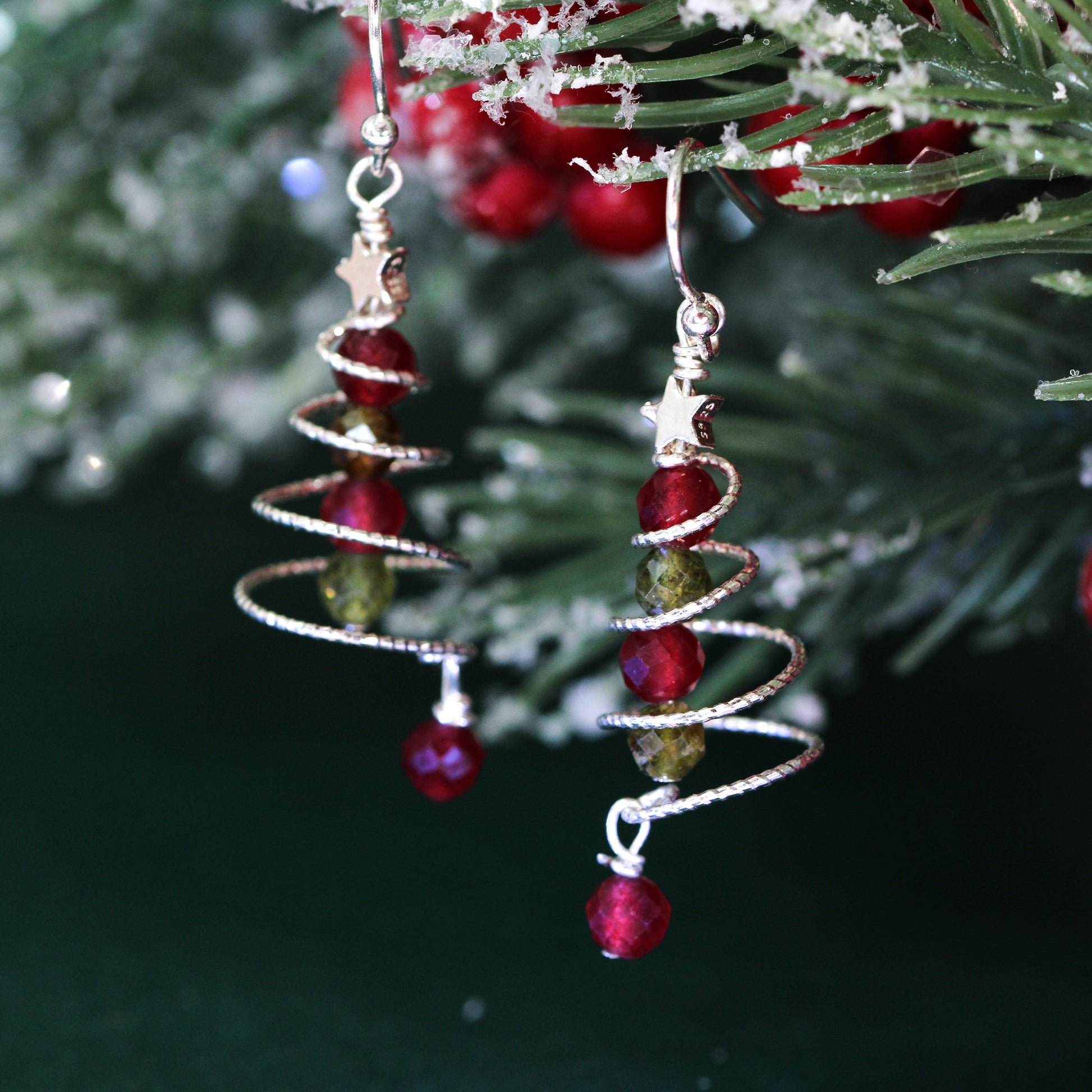 Christmas tree dangle drop earrings