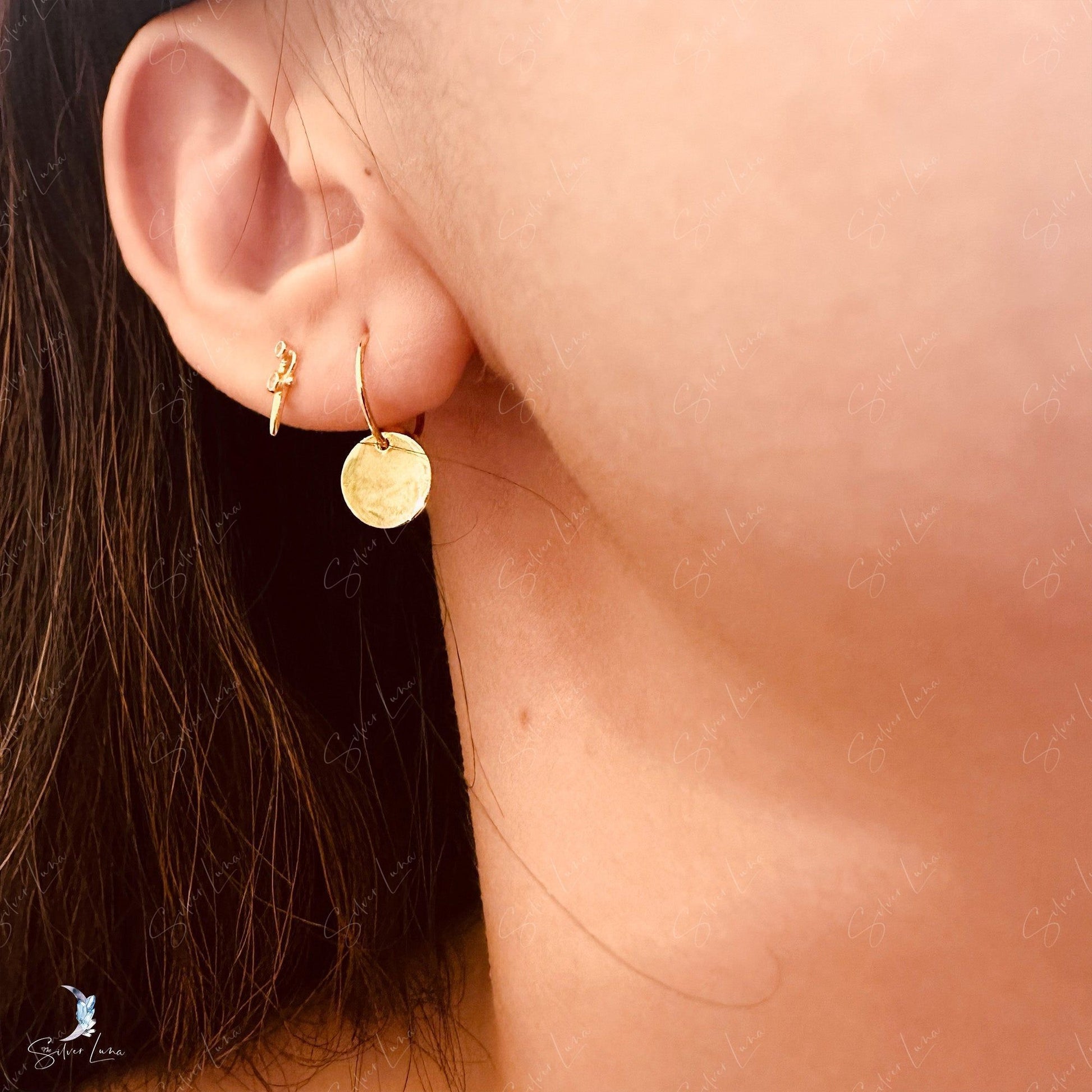 Simple Minimalist Circle Tag Hoop Earrings