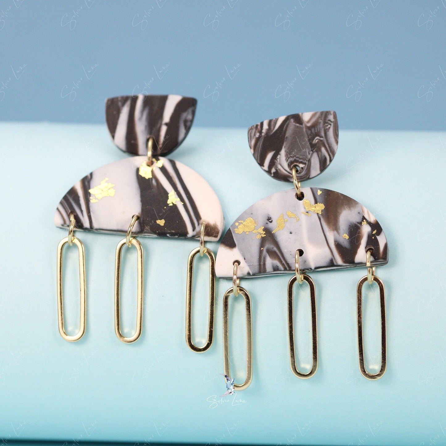 Black and white polymer clay geometric earrings