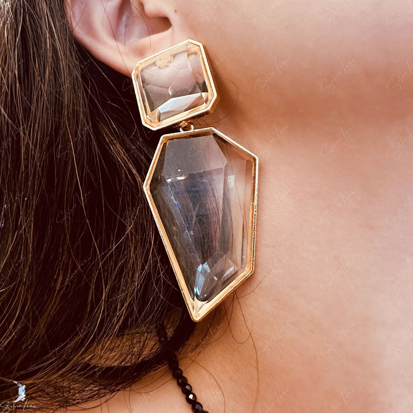 Geometric abstract gemstone big statement earrings