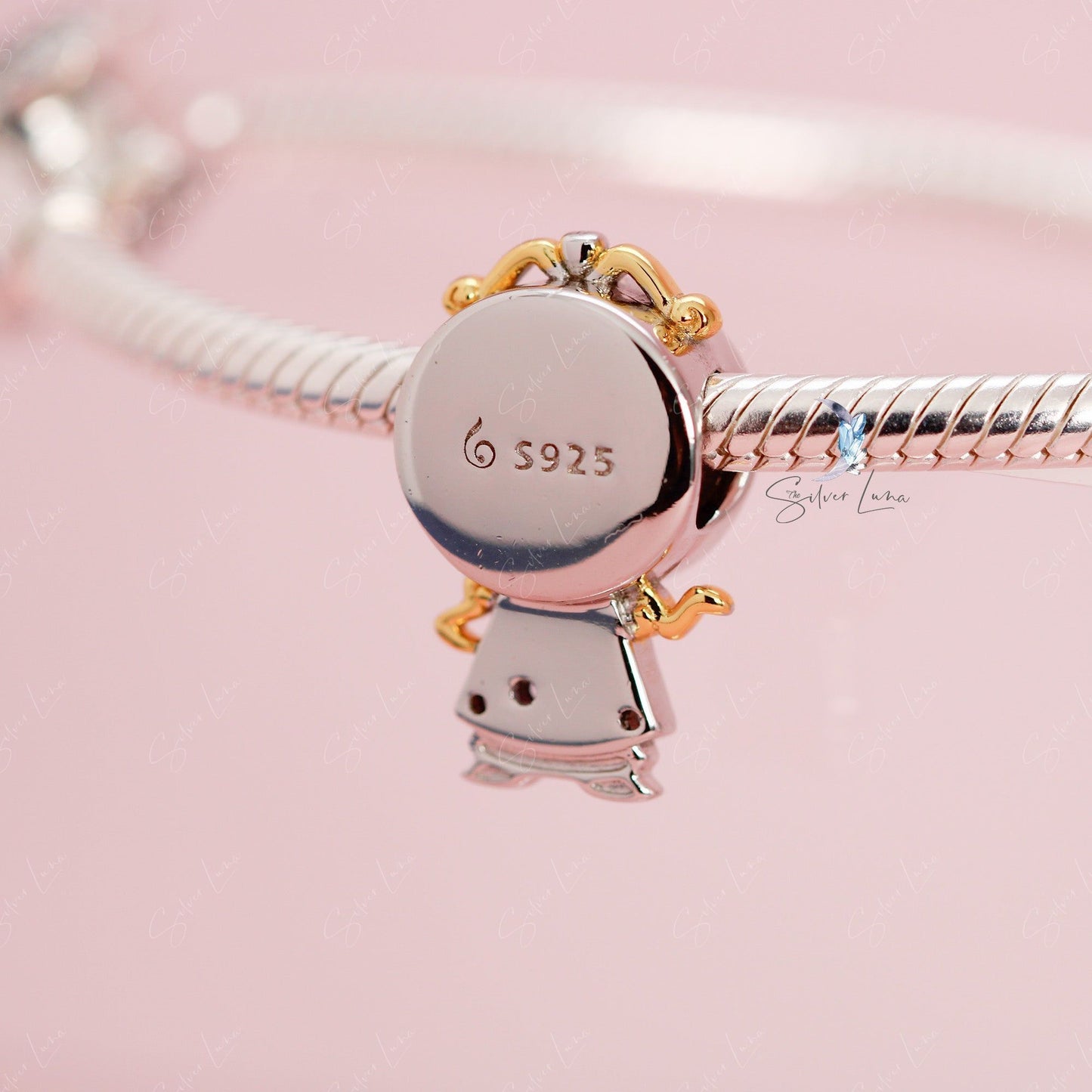 silver clock bead charm