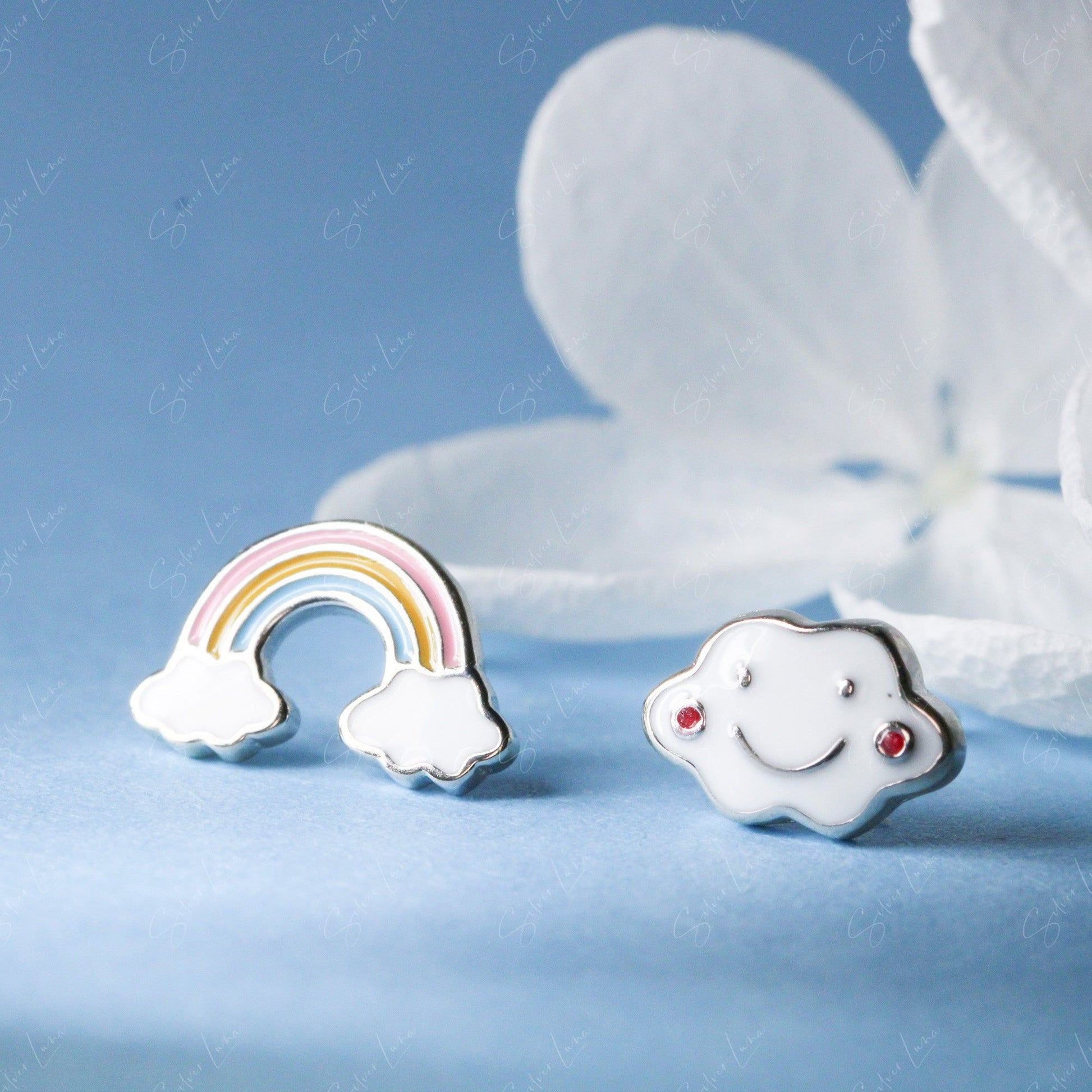 rainbow and cloud stud earrings