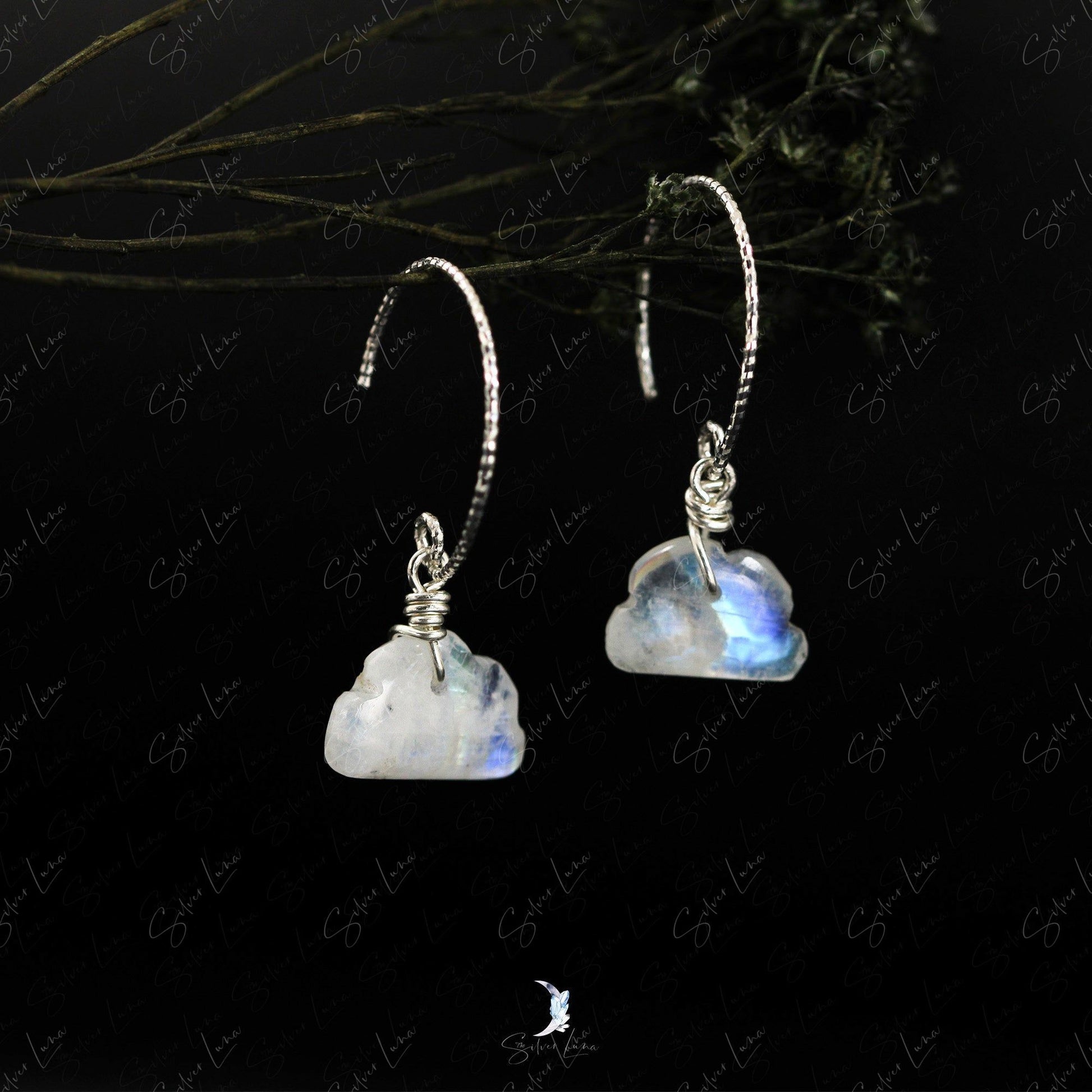 cloud rainbow moonstone dangle drop earrings
