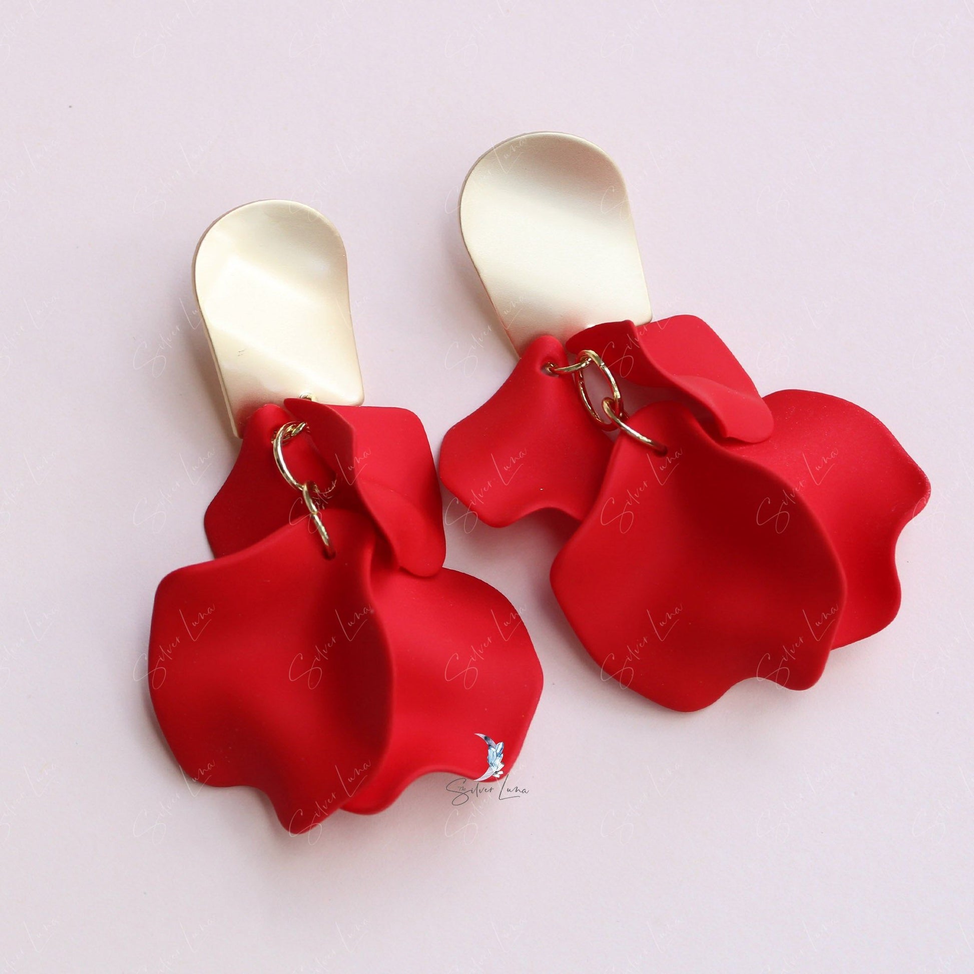 red rose earrings