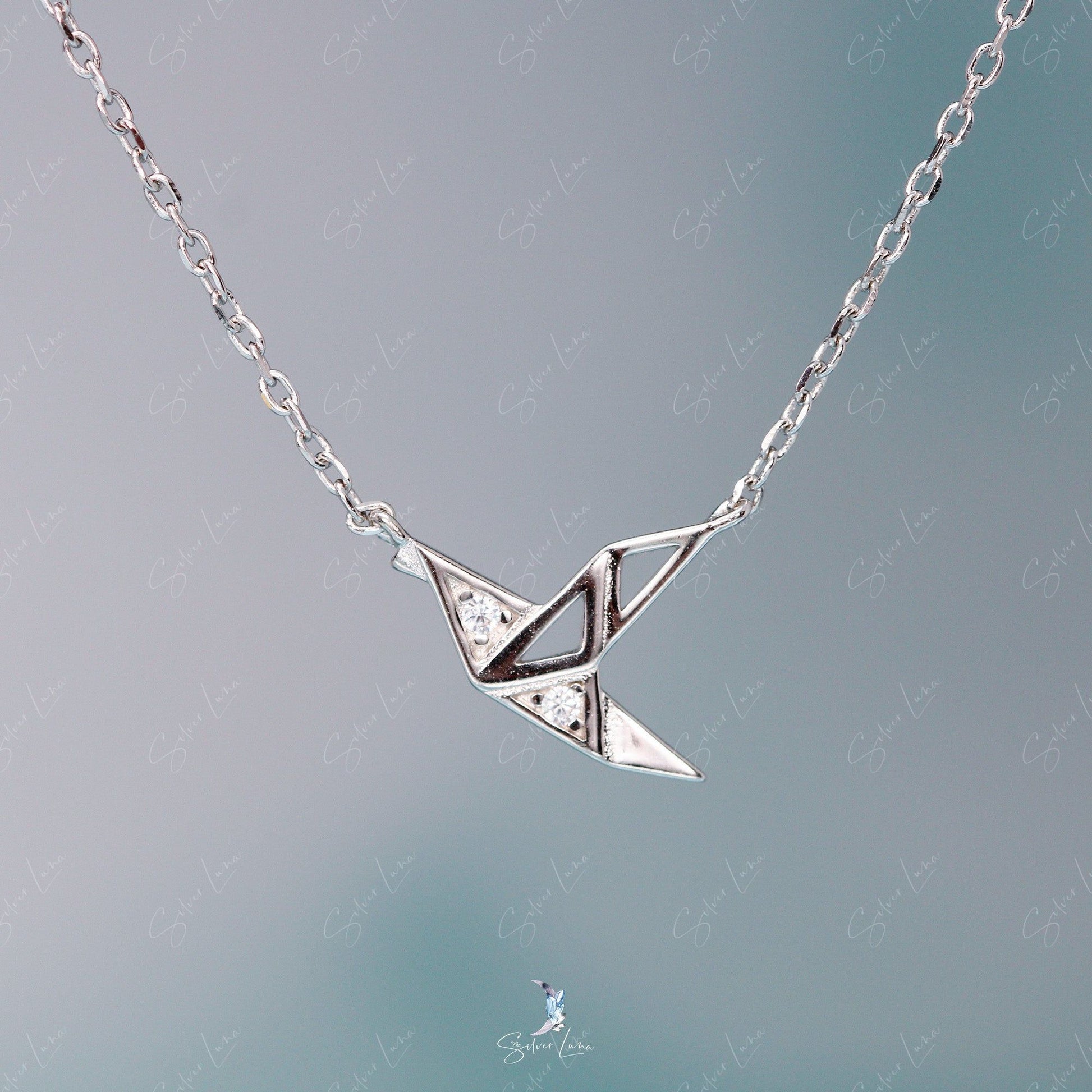 paper crane pendant necklace