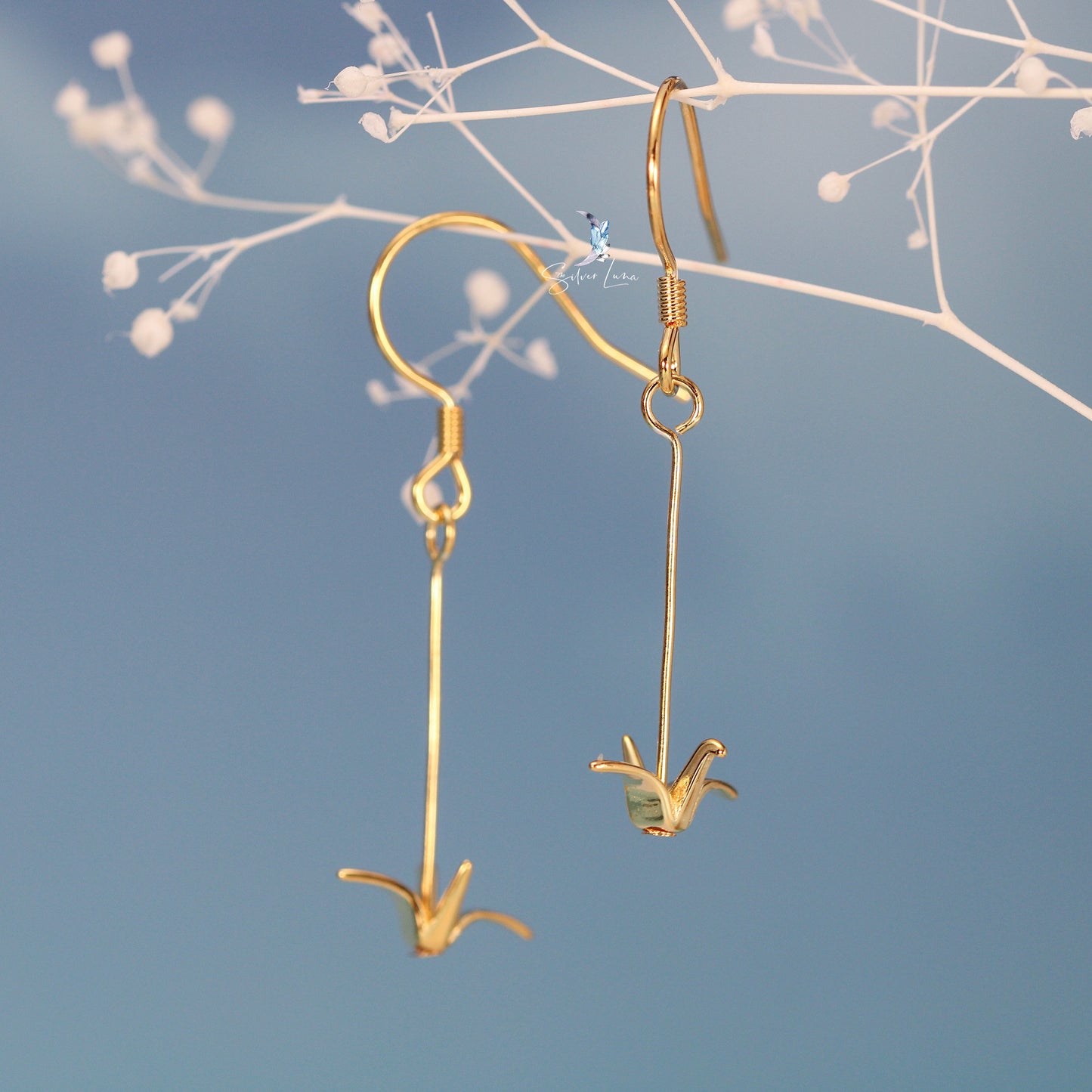 paper crane dangle drop earrings