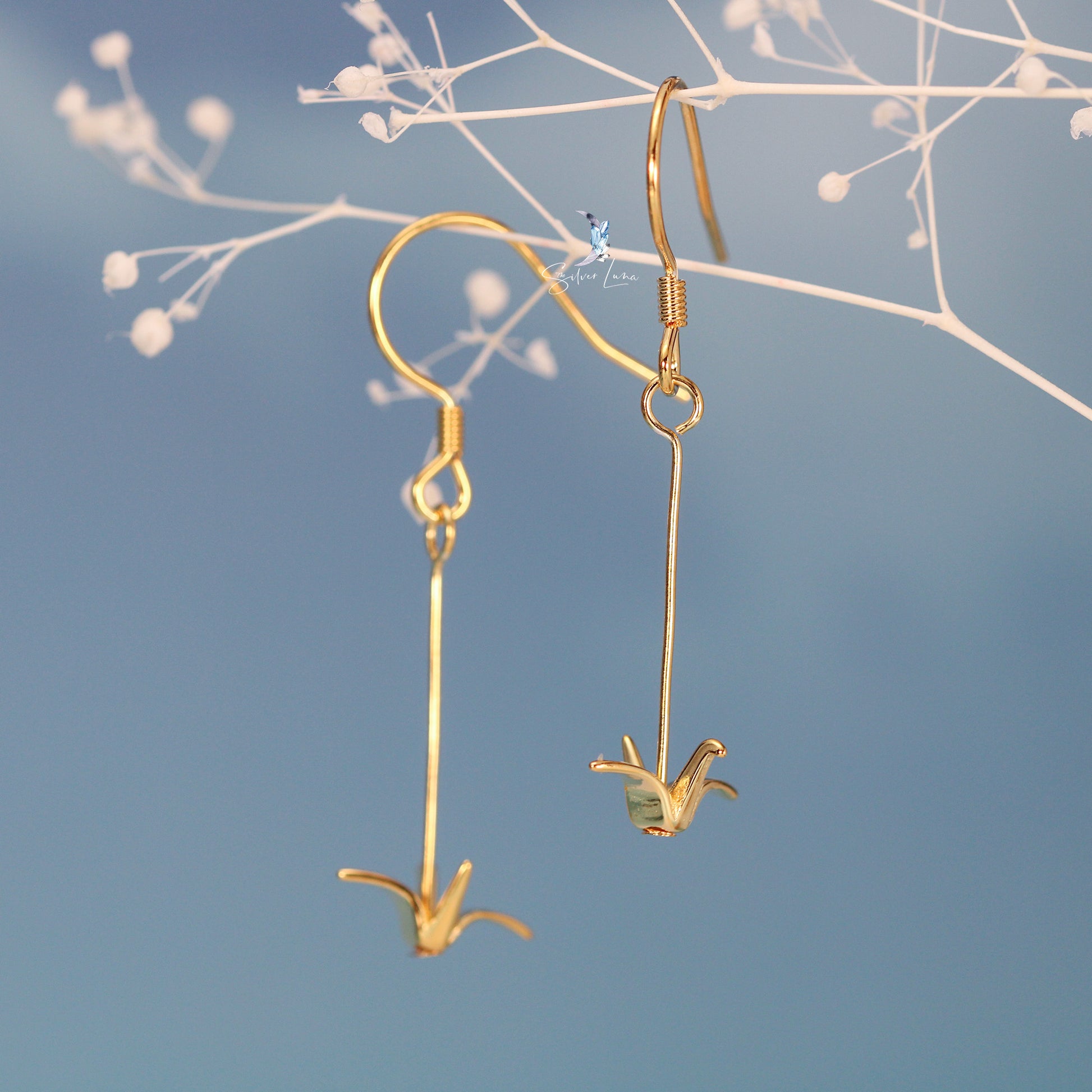 paper crane dangle drop earrings