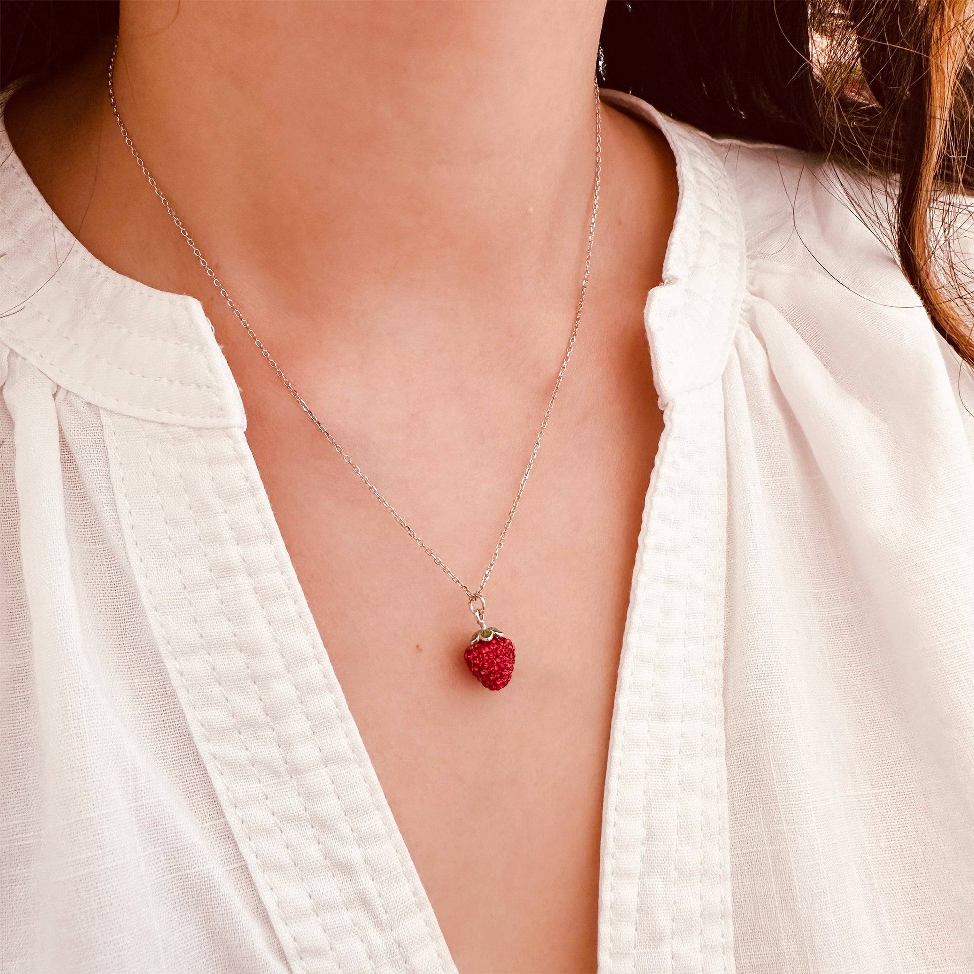 strawberry pendant necklace in sterling silver