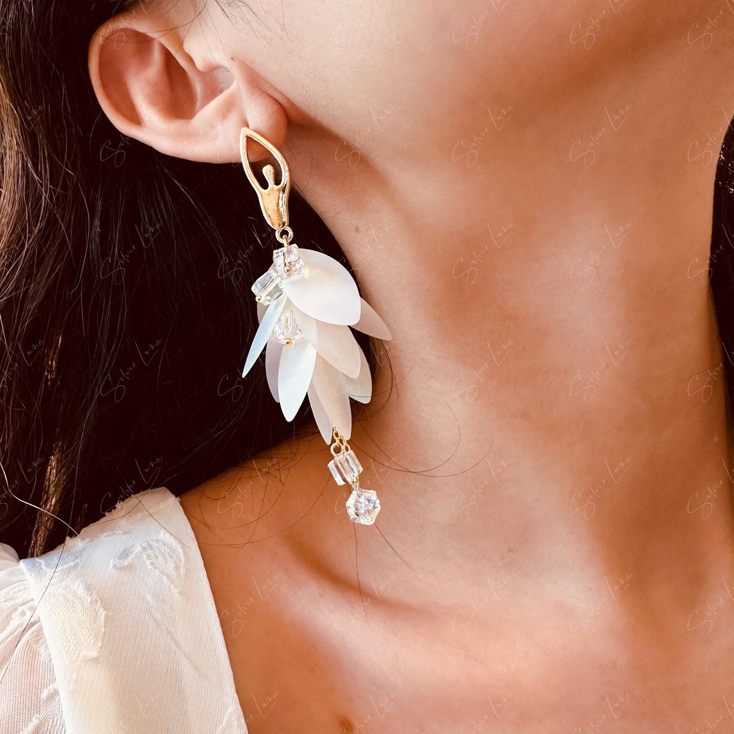 Ballet dancer girl gold plated dangle earrings