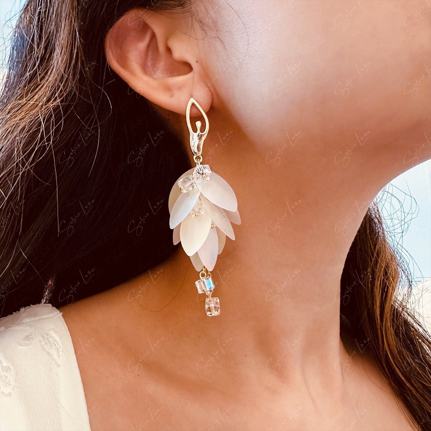 Ballet dancer girl gold plated dangle earrings